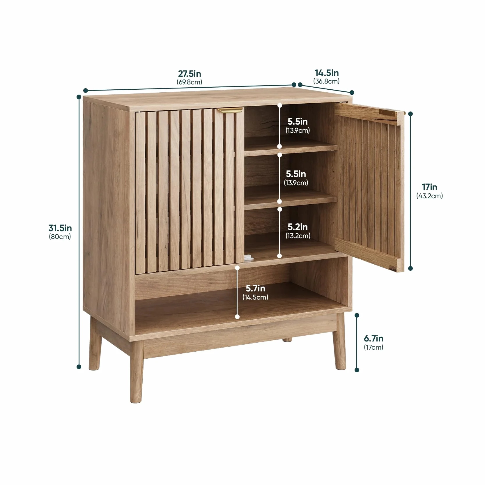 Kiasthome Zapatero de Madera con Estantes Ajustables, Organizador de Zapatos con Puertas Rejilladas, Mueble Zapatero para Entrada, Pasillo y Salón, Diseño Moderno (Madera Natural, 70 cm)