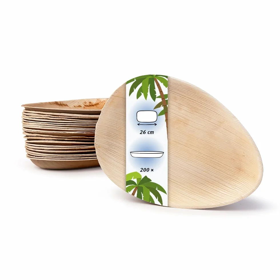 Palmware - Platos de hojas de palma I 200 piezas de ojas de palma Forma de gota 26 cm I Bio vajilla desechable boda compostable biodegradable Vajilla de fiesta