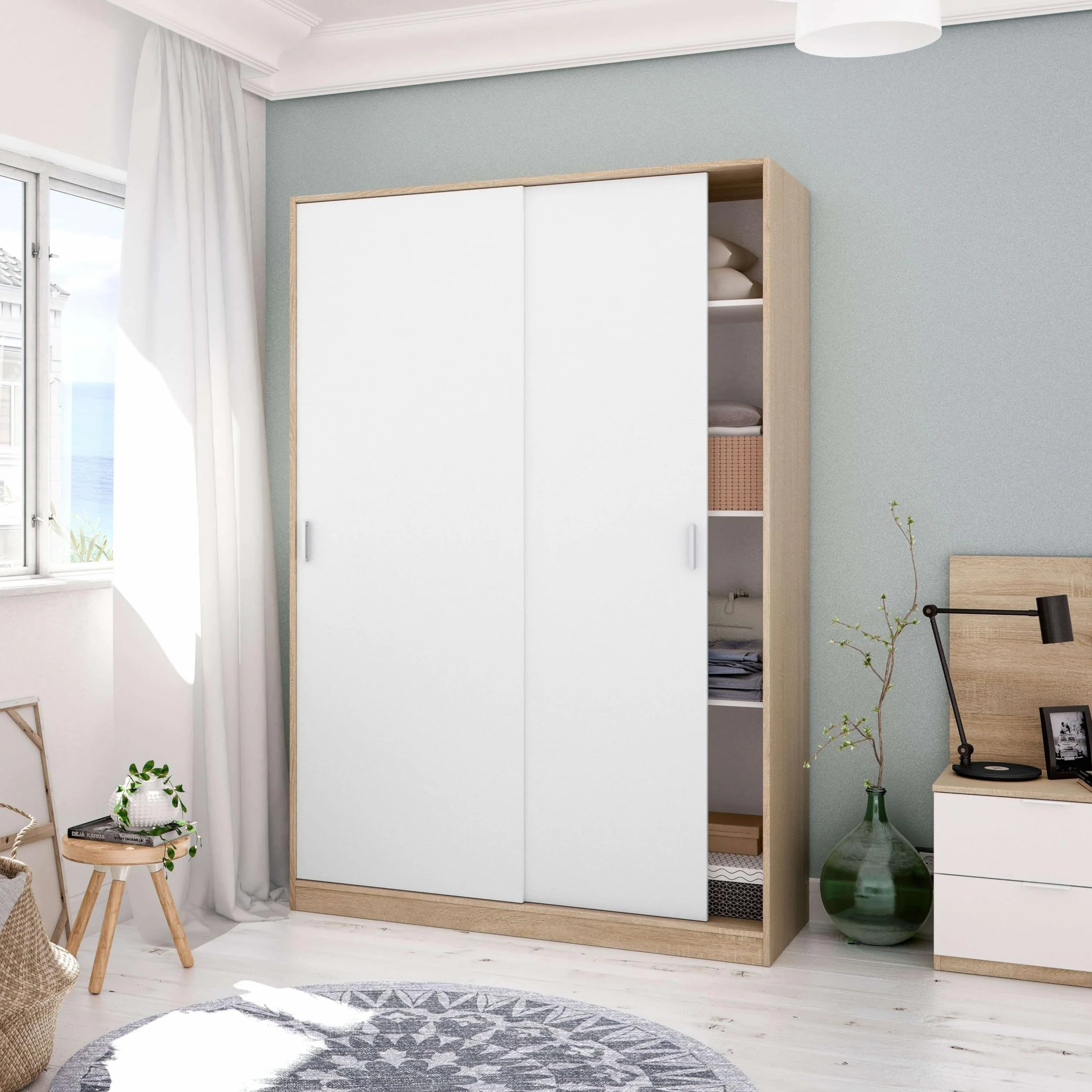 Miroytengo Pack Muebles Dormitorio Matrimonio Luca Completo Color Roble Y Blanco Habitación Moderno (cabecero + Armario)
