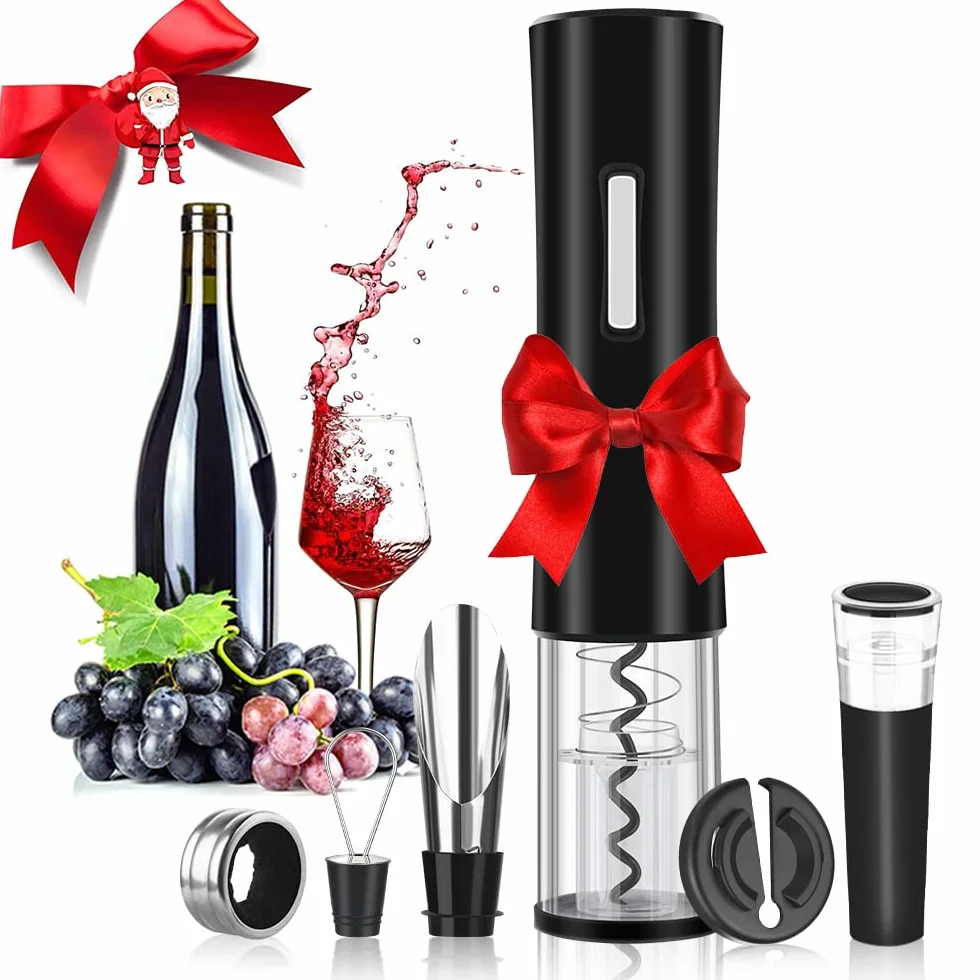 Rovtop 5 en 1 Sacacorchos Eléctrico, Abridor de Vino Saca Rolhas Profesional con Cortacapsulas Botella, Vertedor , Tapón , Abrebotellas Accesorios Vino, Descorchador