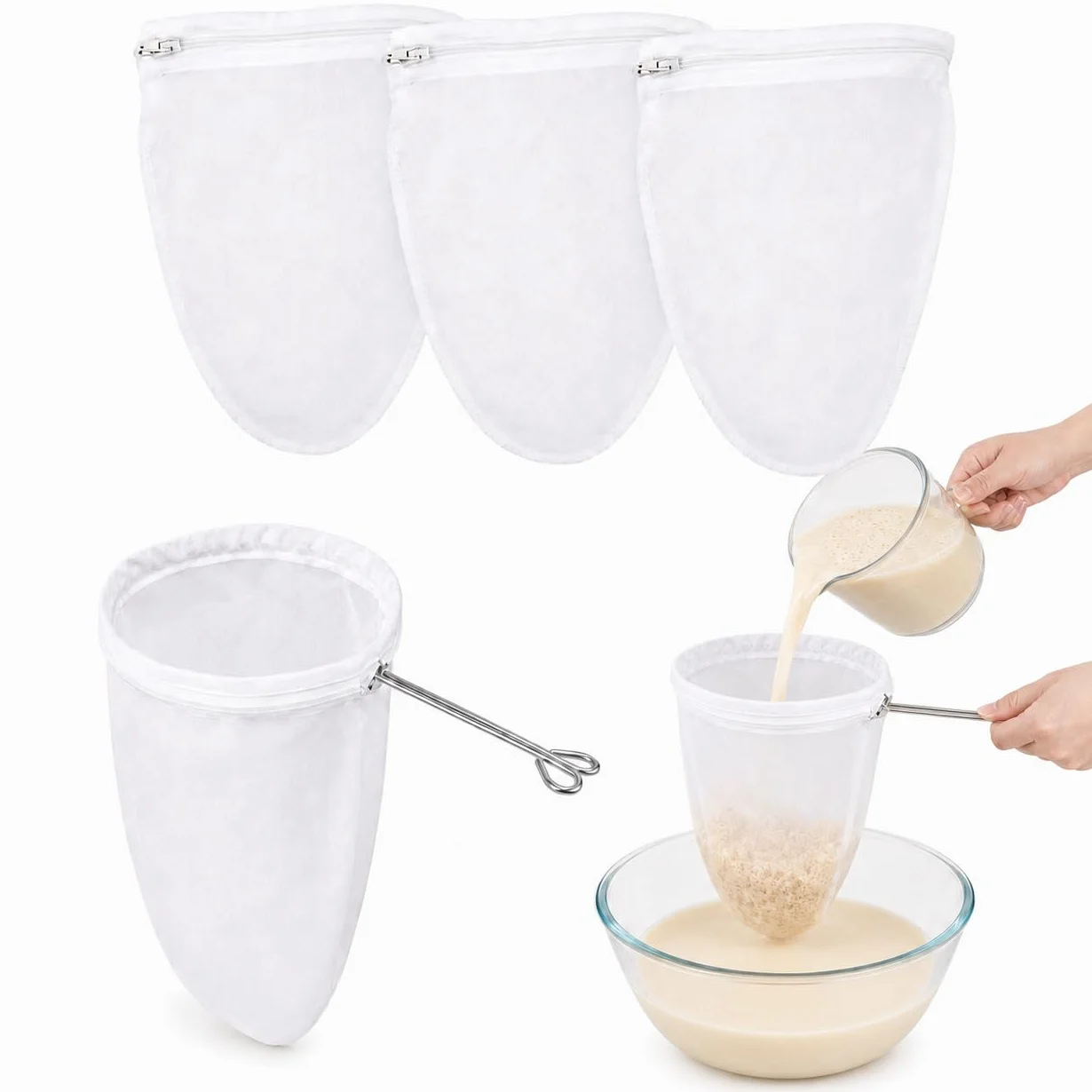 RAINFLOW - Bolsas de filtro de malla para filtro de leche de nuez, café, leche, mantequilla y queso fresco para el hogar o tienda (tamaño pequeño)