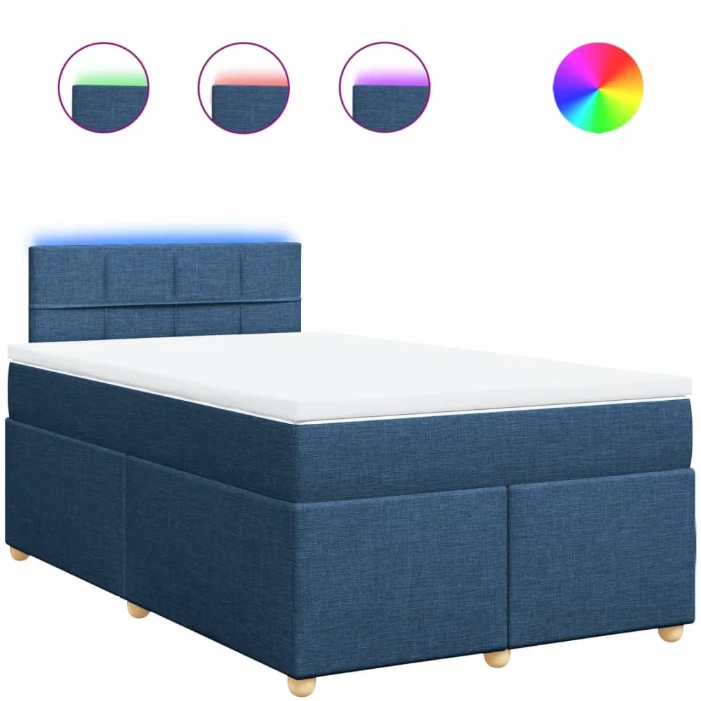 Owox Cama con somier de 120 x 200 cm, color azul, con colchón de muelles ensacados LED y cojín extraíble para jóvenes, invitados y dormitorios