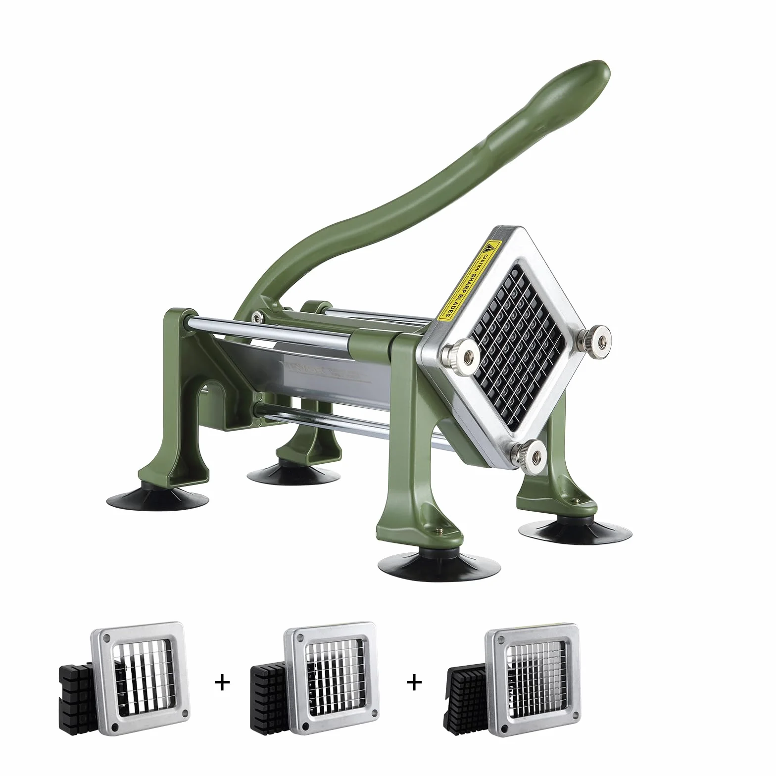 VEVOR Cortadora de Patatas Fritas Cortador de Papas con Hoja de Acero Inoxidable de 1/2", 3/8", 1/4" Cortador de Papas Manual con Ventosas Ideal para Papas, Pepinos, Verduras, Zanahorias, Verde