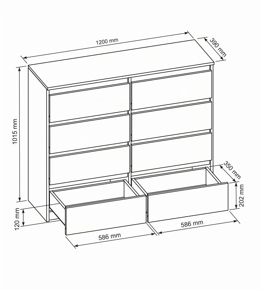 meble masztalerz Comoda Dormitorio 8 Cajones 120 cm - Cajonera Armario Interior - Sinfonier Dormitorio Alto - Muebles para el Salón - Cómoda Moderna - Blanco 120x101,5x39 cm