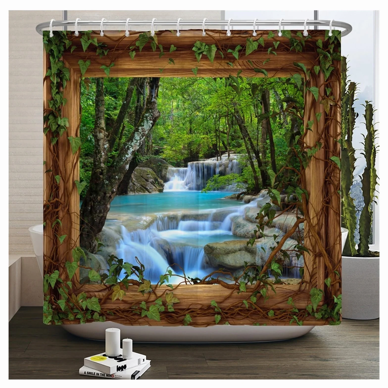 Cortina De Ducha Cortinas de Ducha Impermeables con Paisaje de Flores, Cortinas de baño de Flores de Calle Rural, Tela de poliéster, decoración Lavable, Cortinas de baño(JK3076,W300xH180cm)