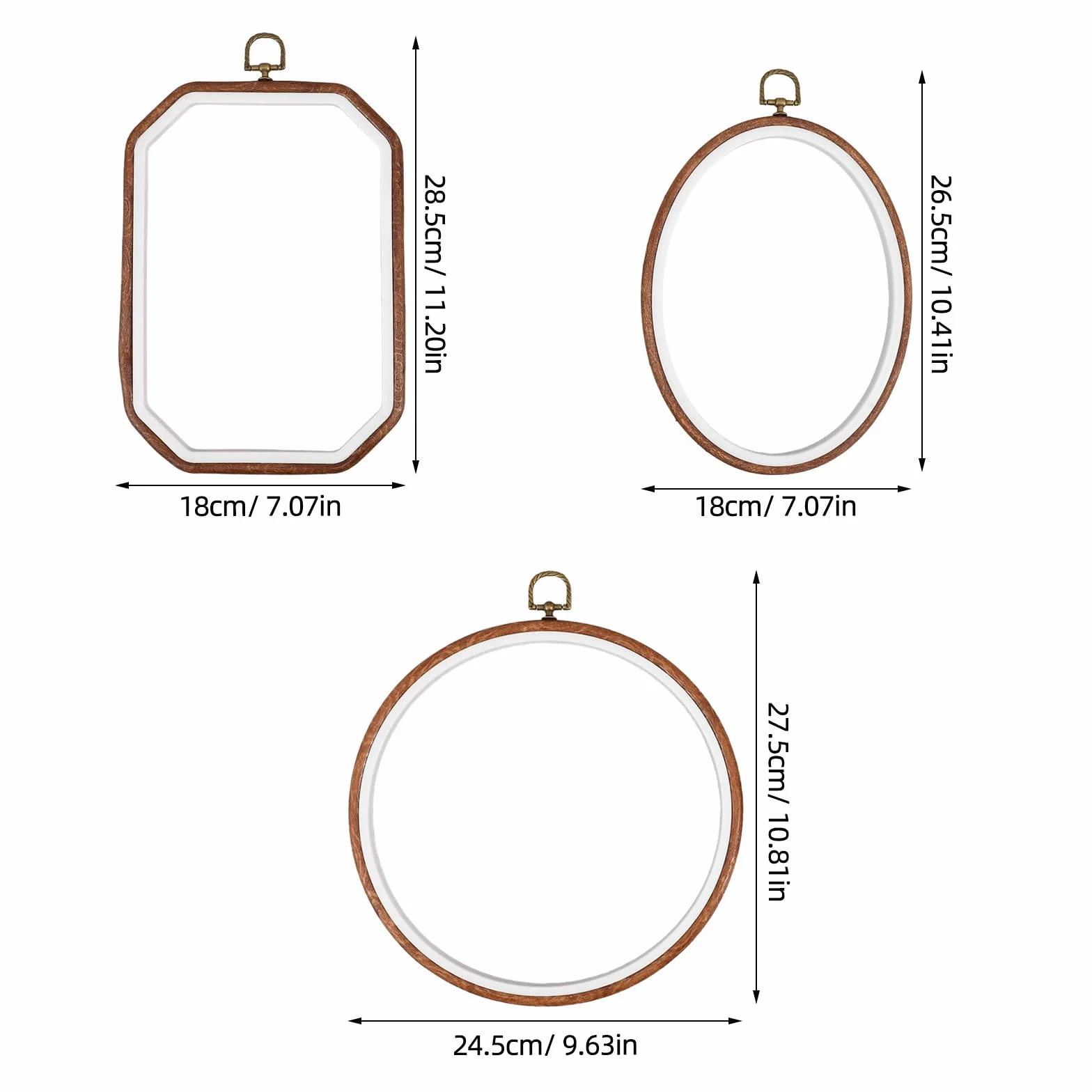 Kisangel 9 aros pequeños para bordar a punto de cruz, marcos de bordado con imitación de vetas de madera y aro para colgar - de costura redondo para manualidades de costura