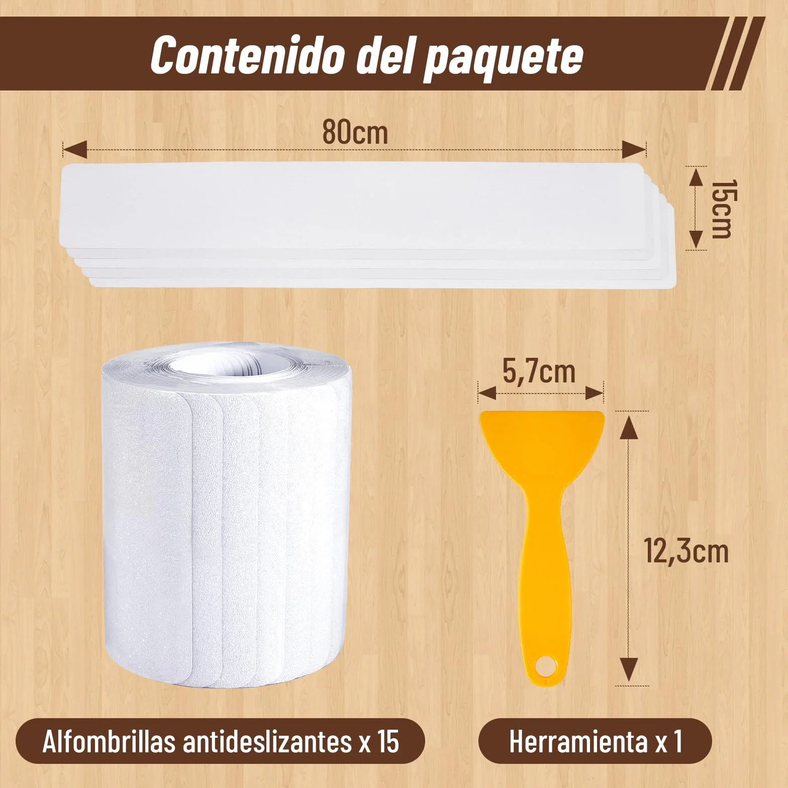 15 Piezas Antideslizante Escalera Transparente 80 x 15 cm, Autoadhesivos Alfombrilla Antideslizante Escalera, Suave y Cómoda, Apta para Suelos Lisos como Suelos de Madera, Baldosas, Cristal