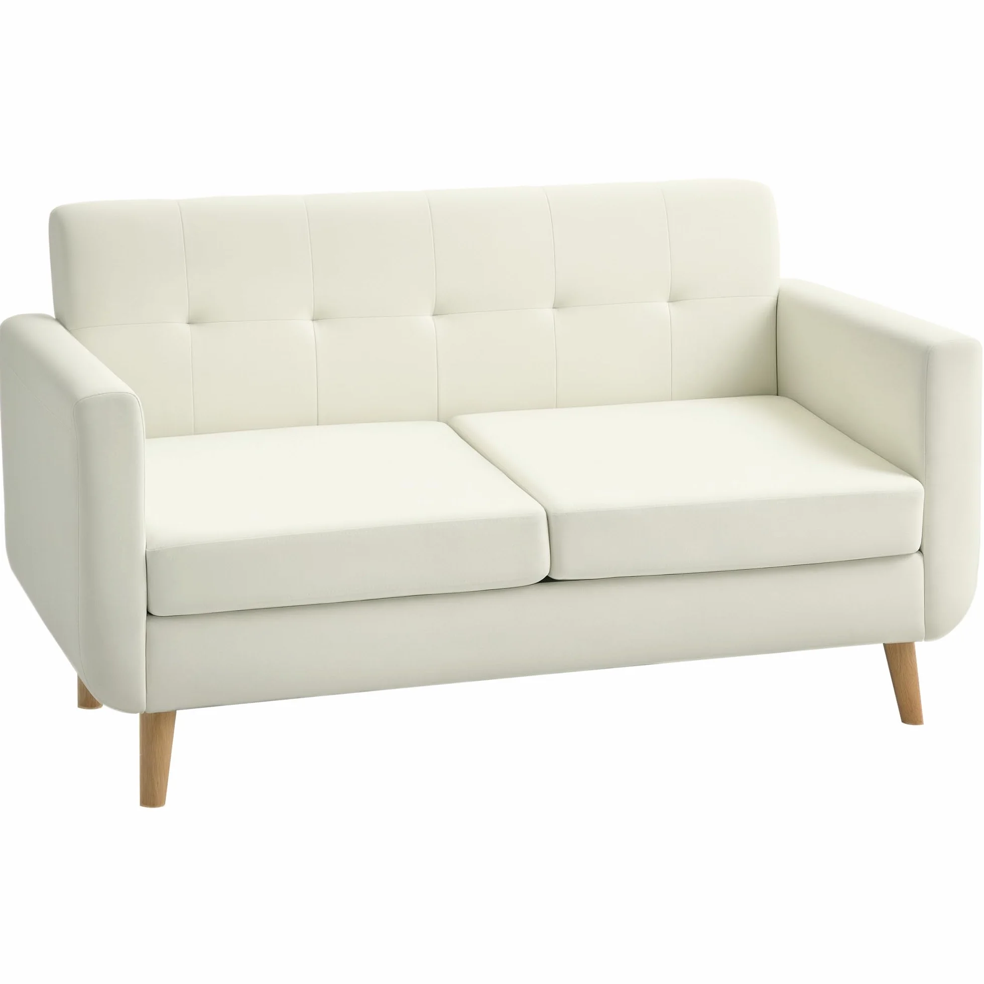 HOMCOM Sofá de 2 Plazas Sofá de Salón Moderno 138,5 cm con Reposabrazos y Patas de Madera Sofá Pequeño para Oficina Sala de Estar Crema