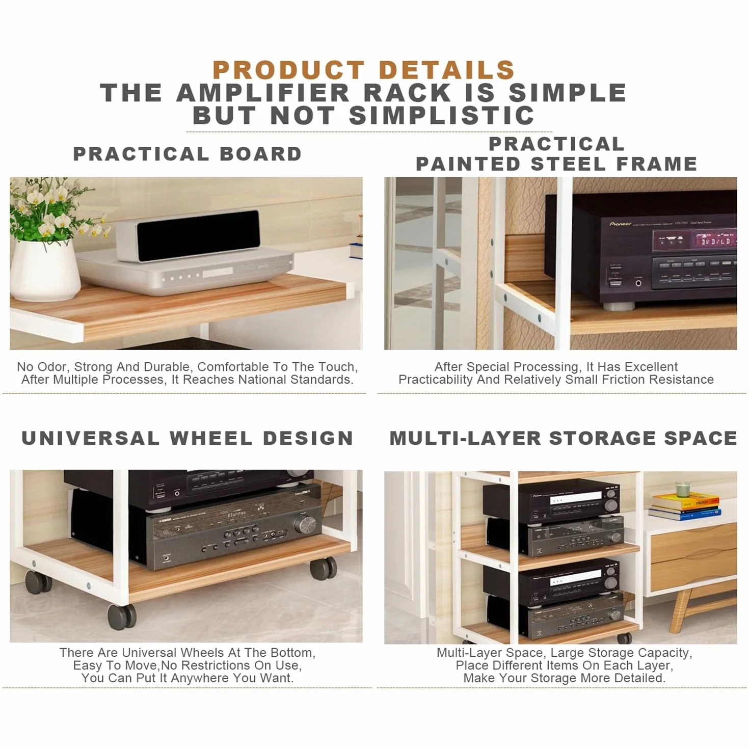 Estante de Almacenamiento de Componentes Estéreo,Tocadiscos de Vinilo Stand,Gabinete de Audio HiFi de 1/2/3/4 Capas,Estantes for Amplificadores de Parlantes,para Estudios de Grabación.(Nero,50x40x94cm
