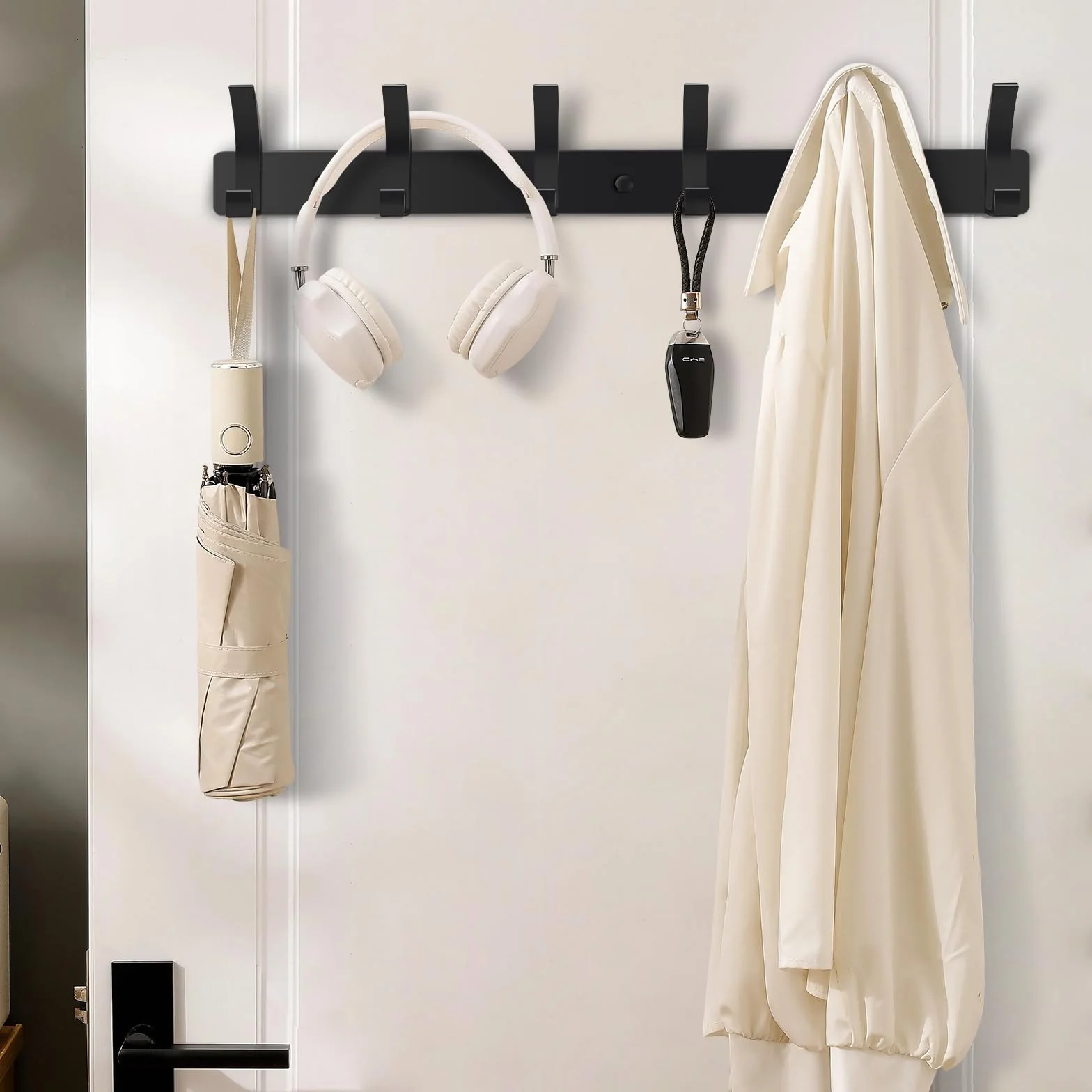 AUXHCYL Percheros Pared Negro 2 Piezas Colgador Ropa Pared 6 Ganchos para Chaquetas Abrigos Bolsos