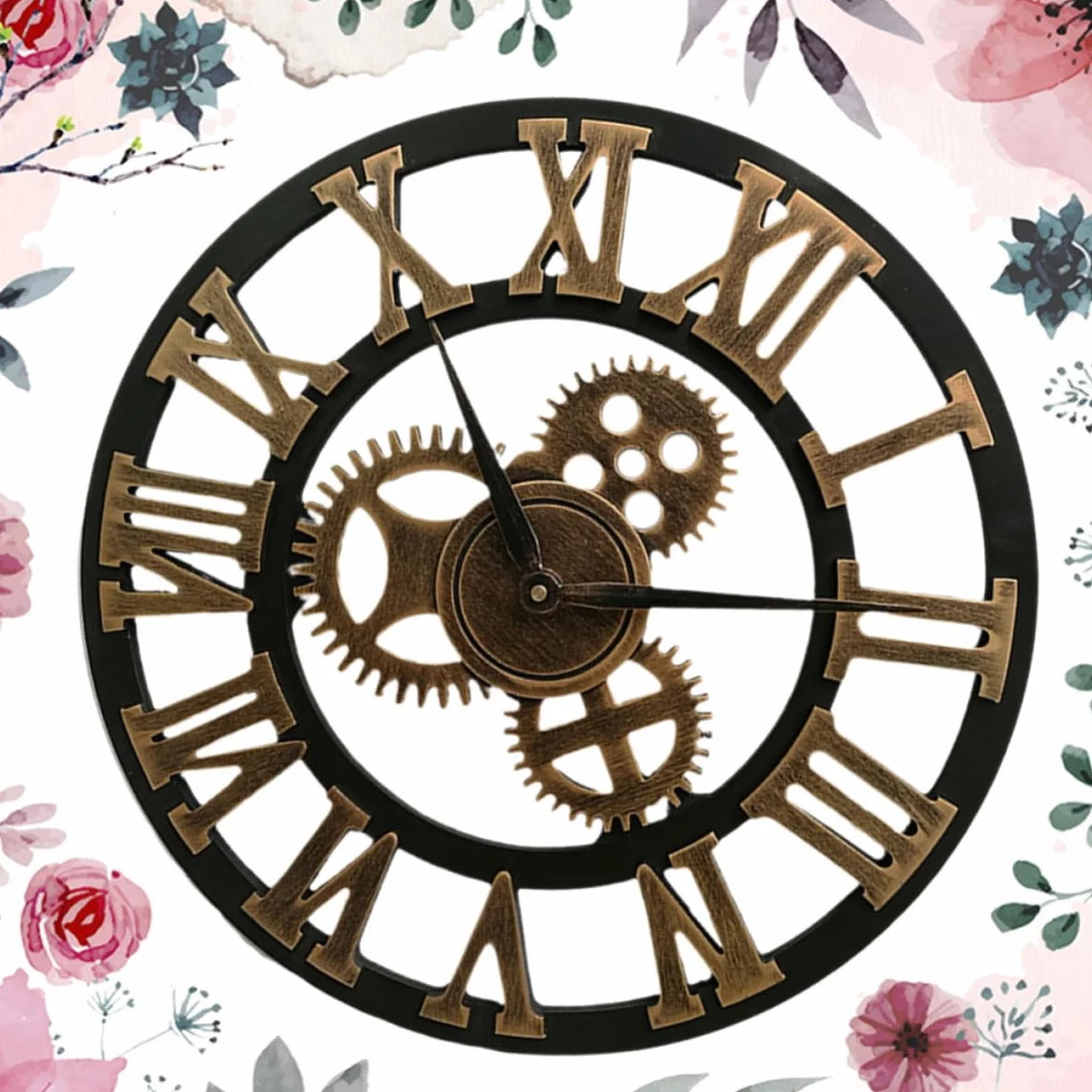 Reloj de Pared Creativo Industrial Mecanismo de Engranajes, Color Dorado, Material Metal y Madera, sin Ruido para Oficina y Sala Moderna