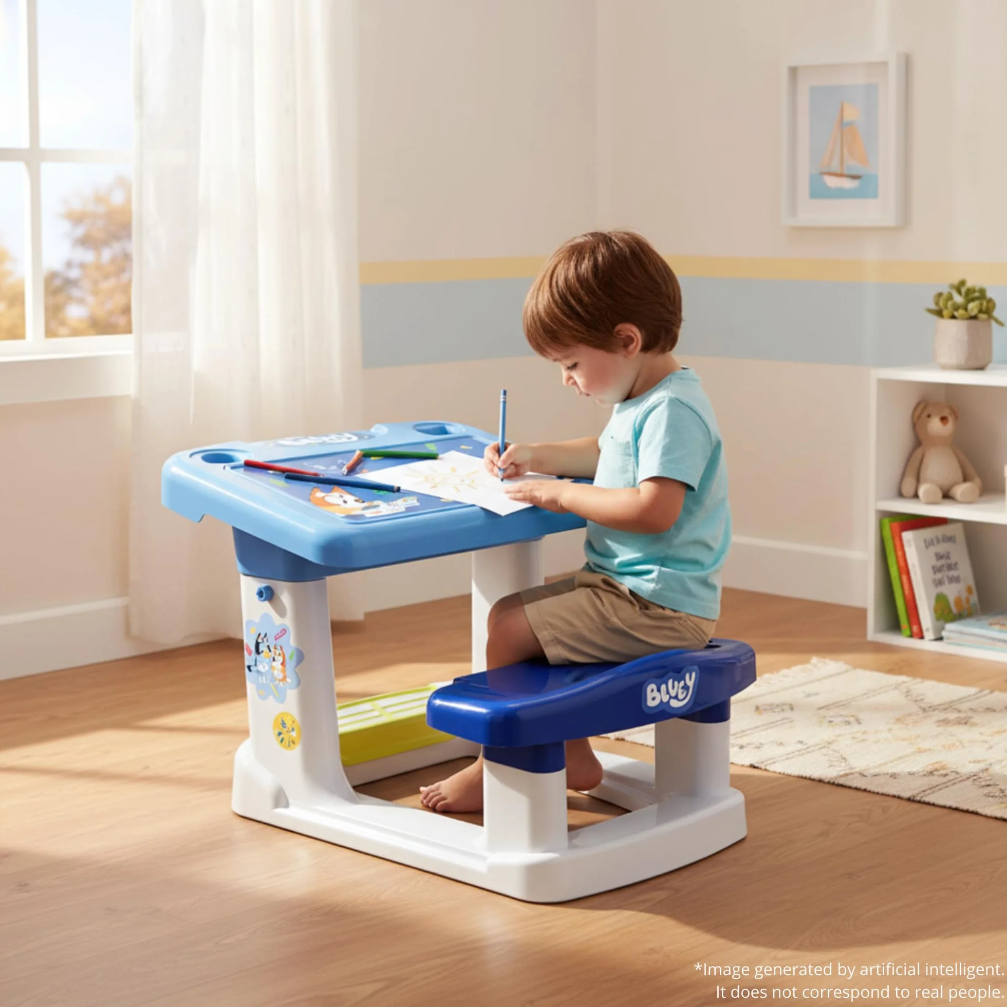 Pupitre Bluey Escritorio Infantil Ergonómico con Personajes de Bluey a Partir de 24 Meses