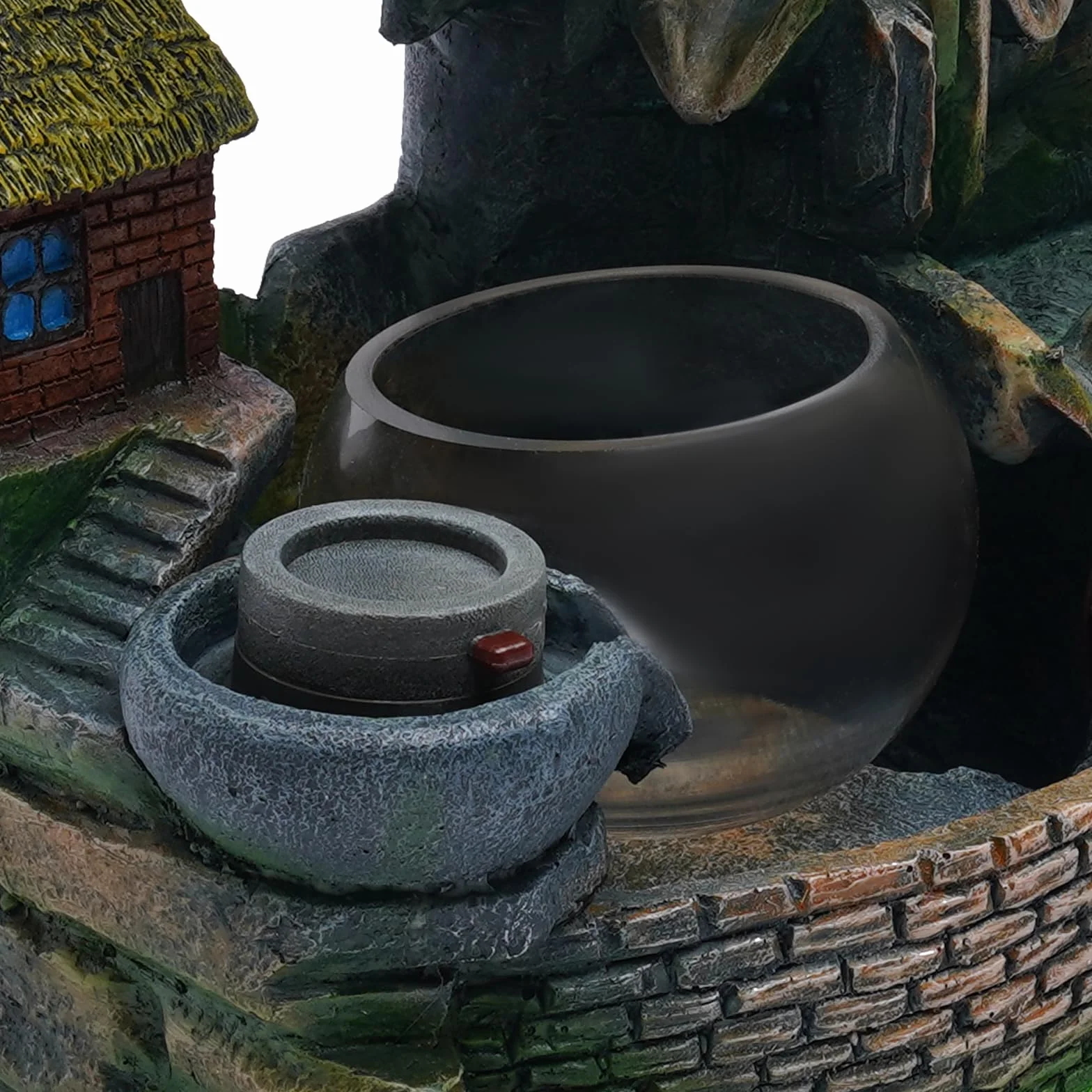 Fuente pequeña con iluminación, fuente de mesa, habitación, cascada, cuenca de agua con cristal, rueda Feng Shui, atomizador, 30 x 20 x 36 cm