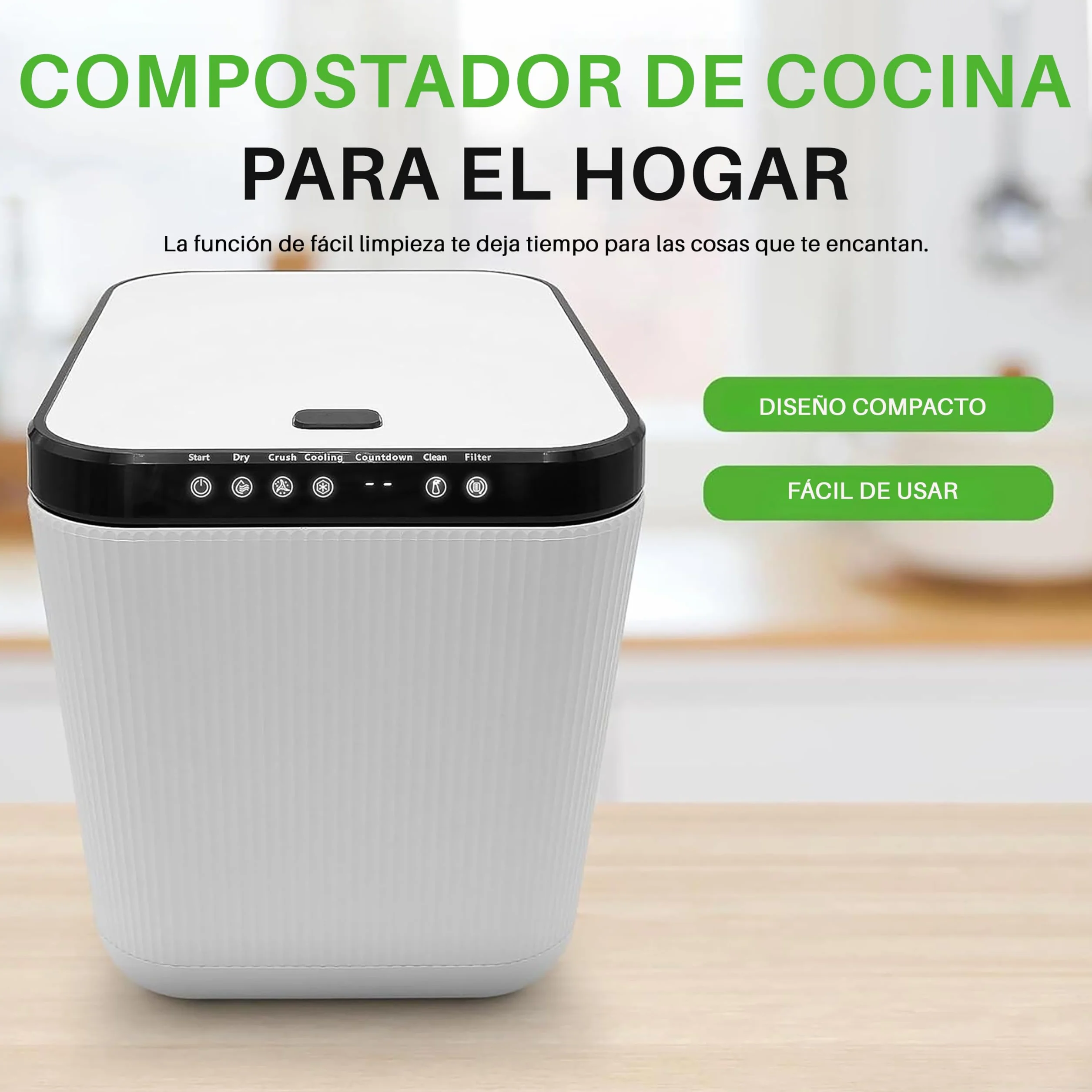 NutriChef compostador electrico, 3 litros, Ideal para cocinas, Cubo Basura organica y desechos de Comida, Automatico, Funciones de Secado, Trituracion y Enfriamiento