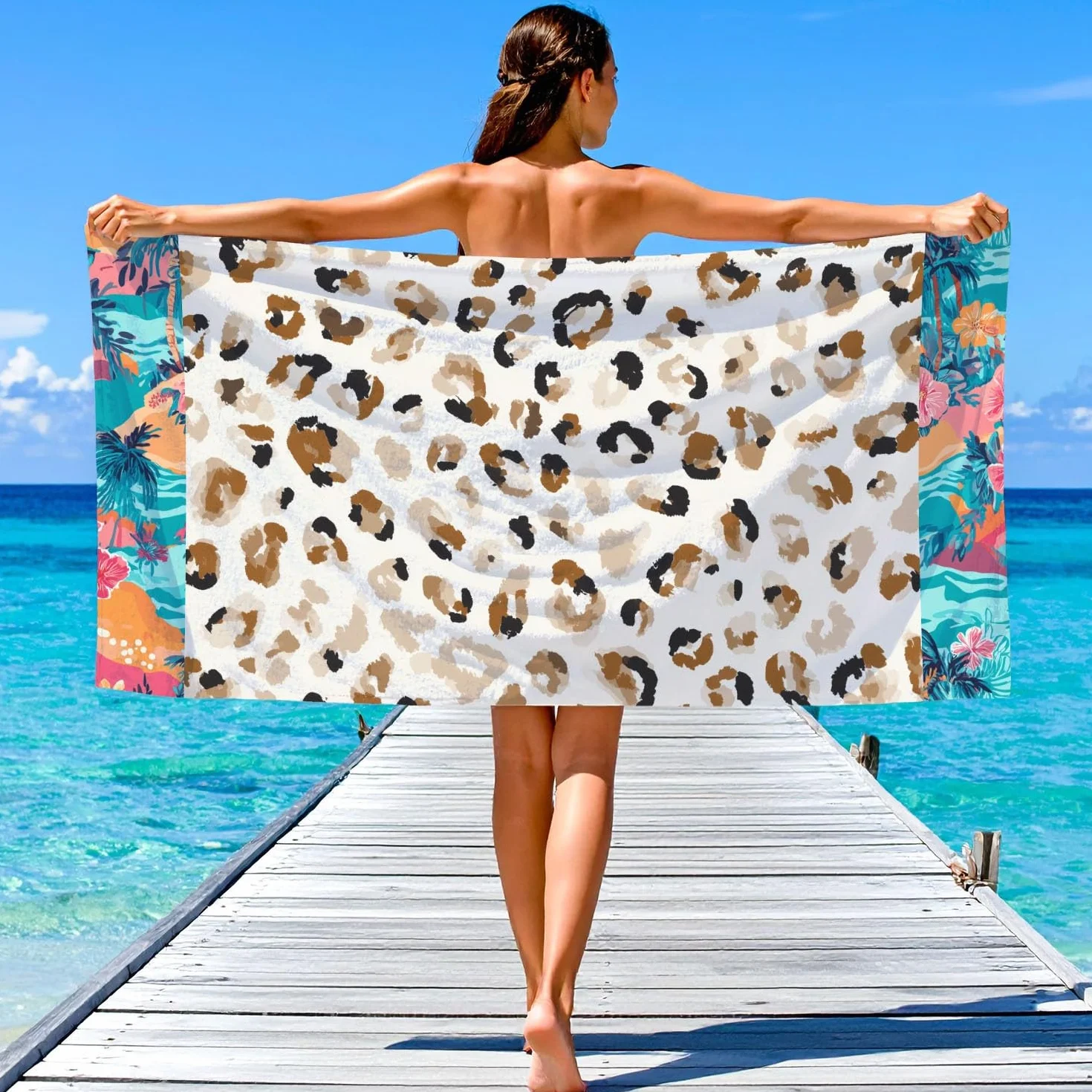 Toalla de playa moderna y clásica, de secado rápido, sin arena, ligera, de microfibra, para natación, viajes, vacaciones, moda, exclusiva, vanguardista, moderna, con textura de animales, 200 x 100 cm