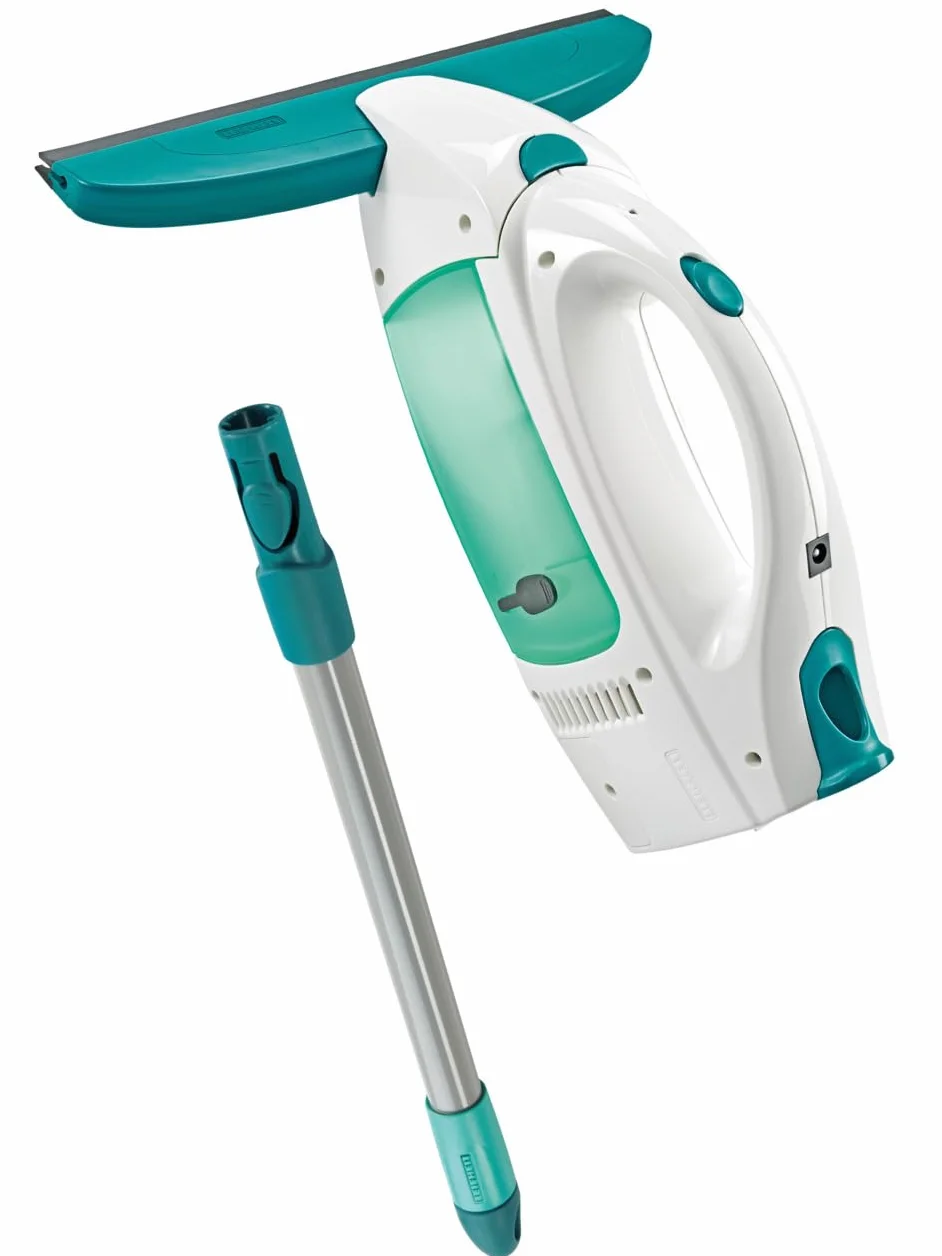 Leifheit Set de aspirador limpiacristales Dry & Clean con palo 43 cm., limpiaventanas para limpieza 360º, aspiradora vertical, 38 minutos de autonomía