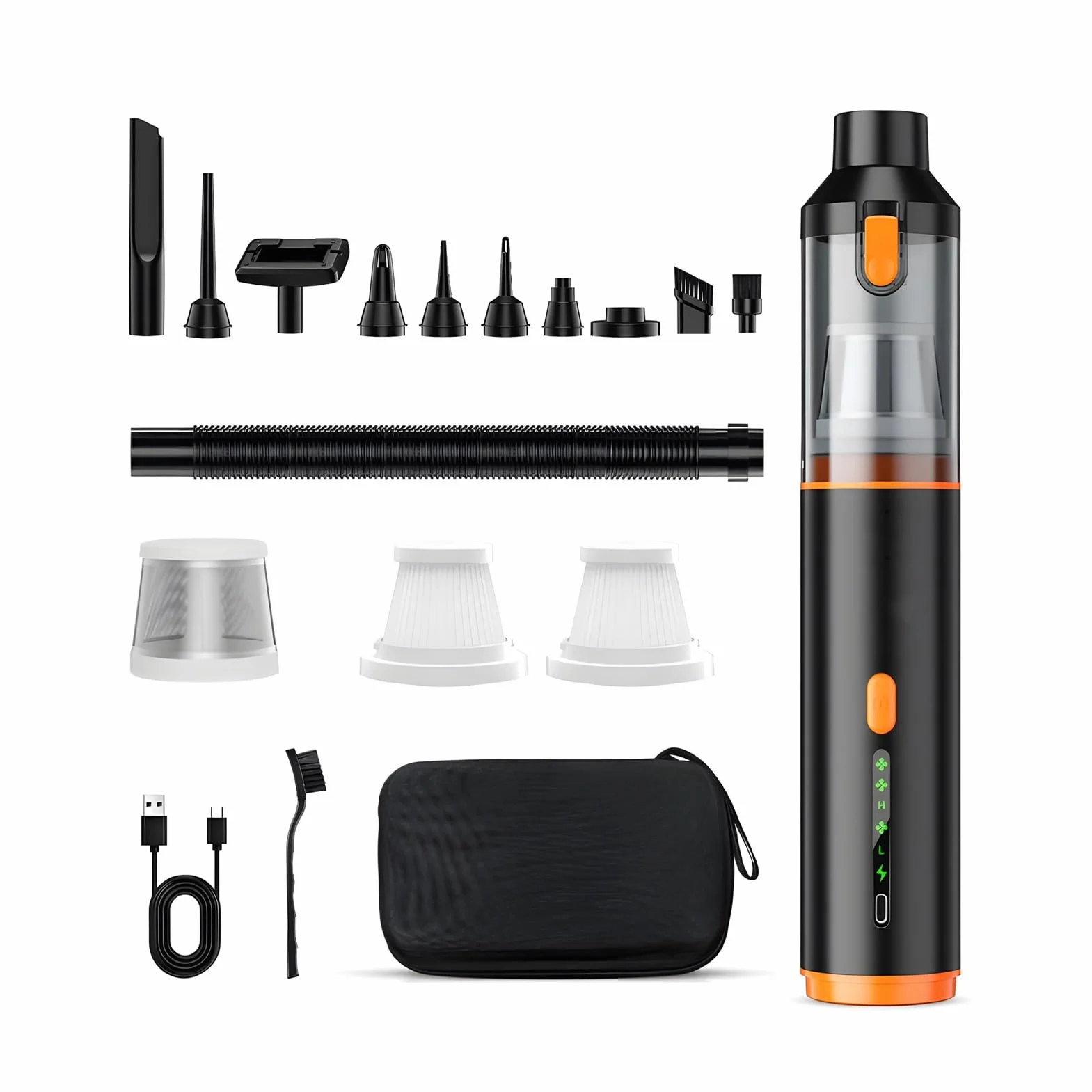 Nikou Aspirador de Mano, 19000 Pa Mini Aspiradora Coche con Batería | 4 en 1 Aspiradora Recargable, con Colector de Polvo, Inalámbrico, 3 Marchas, para Pelo de Mascotas Coche Oficina Hogar PC