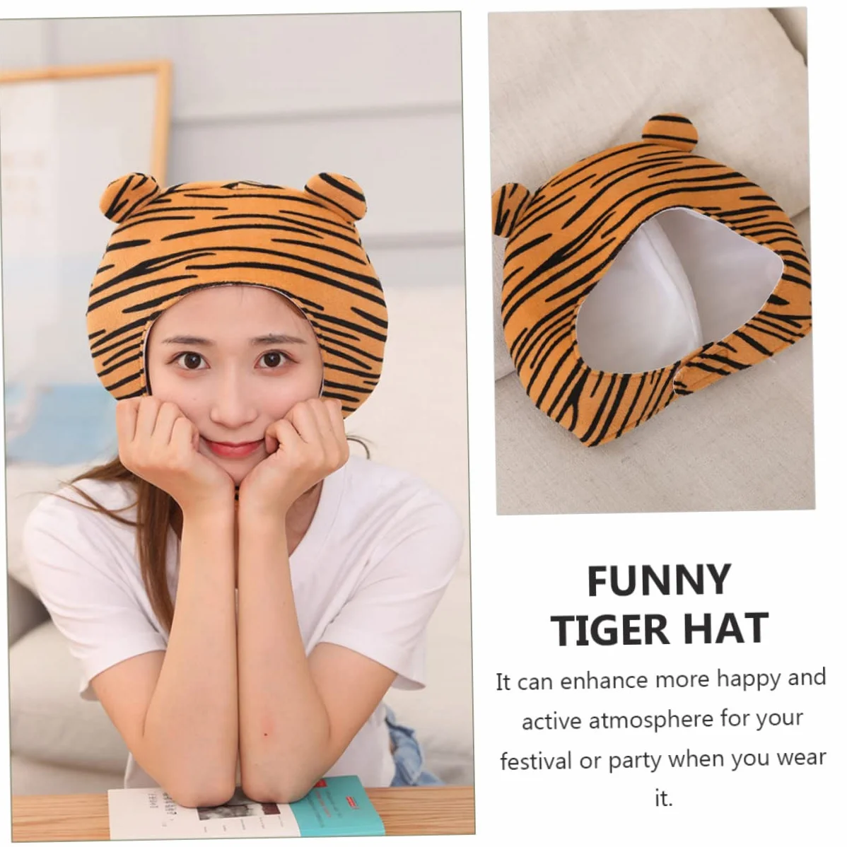 TOPBATHY 4piezas Sombrero De Peluche De Tigre Divertido Para Fiestas Accesorio De Disfraz Para Carnaval y Cosplay Diseño De Animal Material Suave y Cómodo