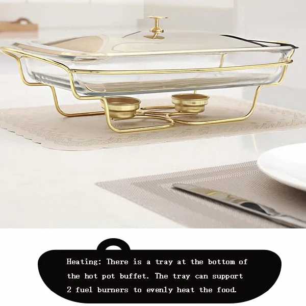 Juego de vajilla de cerámica para Buffet con Plato de Vidrio para Comida, Plato de Agua, Soporte para Combustible para Buffet/Boda/Fiesta/Banquete/Evento de Catering, Dorado (Dorado) (Dorado)