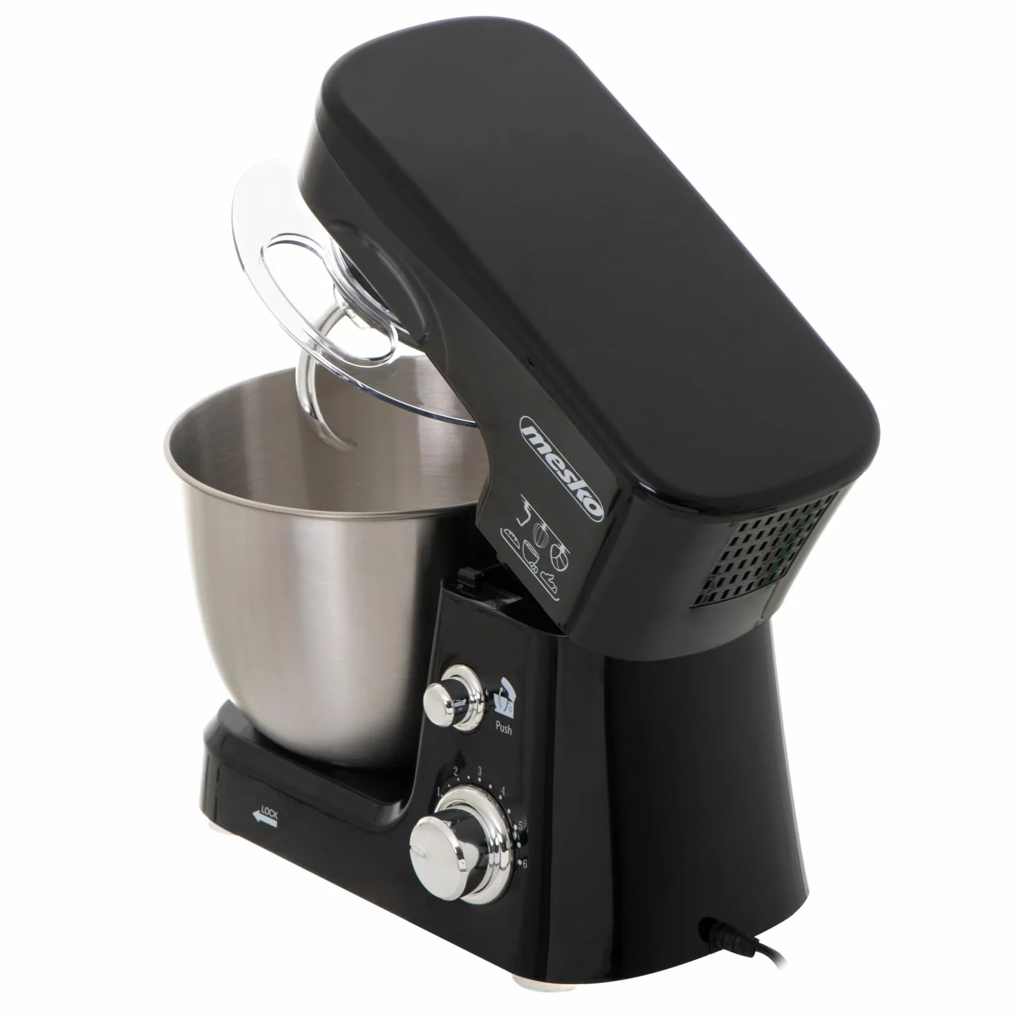 Mesko MS4217 Robot Cocina Batidora Amasadora Repostería, Recipiente Acero Inoxidable de 3,5 l, 6 Velocidades, Gancho para Amasar, Varilla Mezcladora, 1200 W