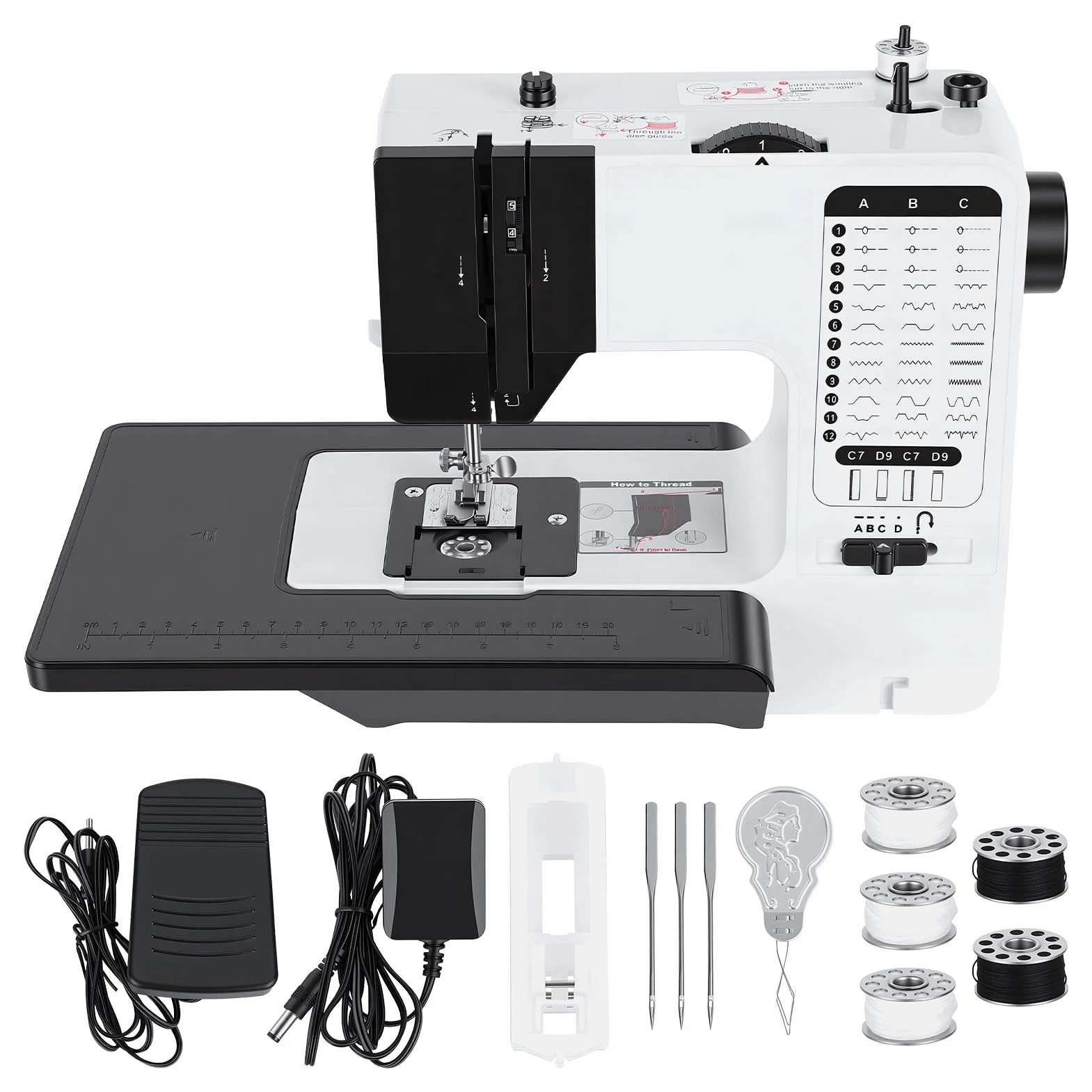 Máquina de coser, máquina de coser eléctrica de 38 puntadas con mesa de extensión, mini máquina de coser portátil para principiantes, uso doméstico, reparación de ropa, acolchado, manualidades
