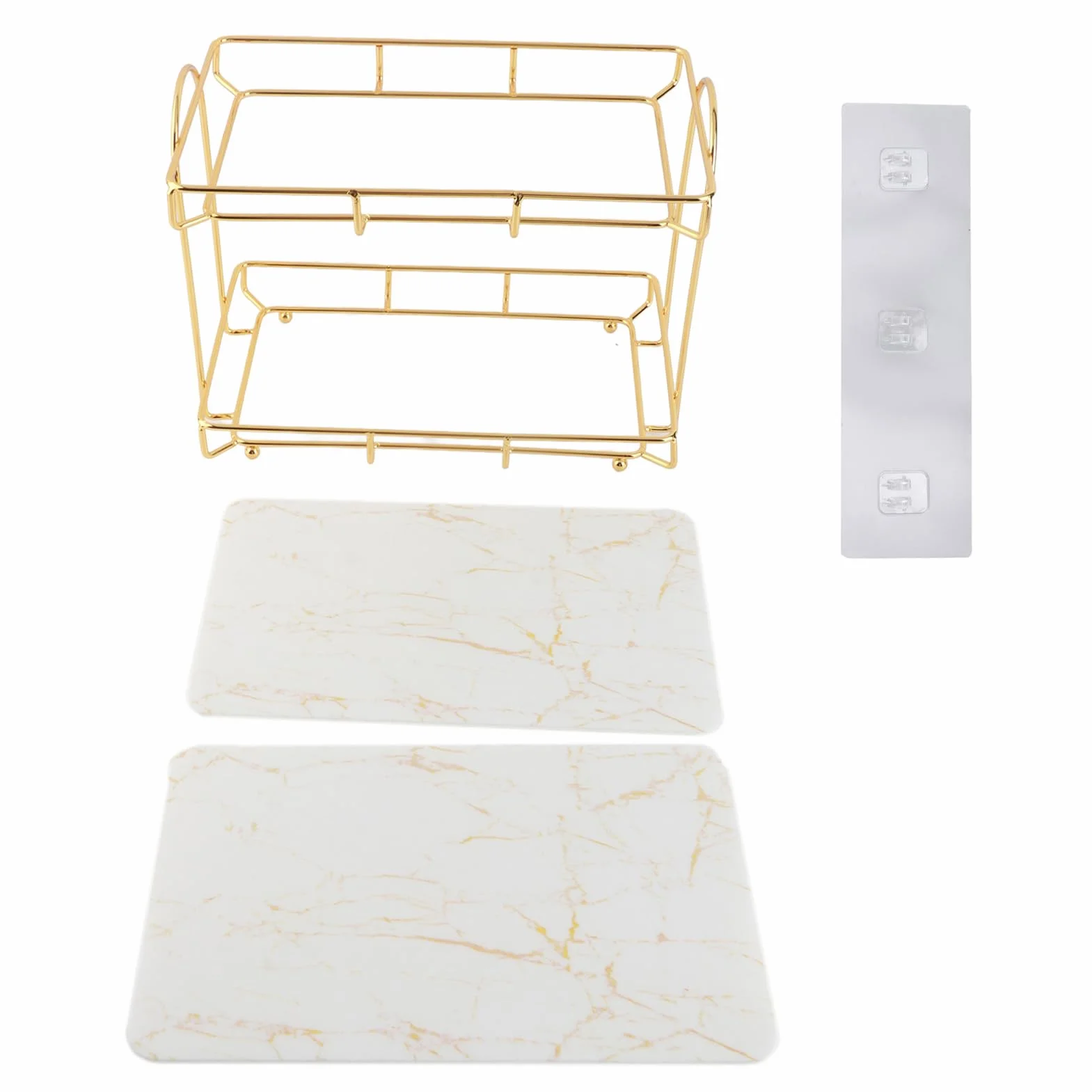 Asixxsix Organizador de baño, Bandeja de tocador Multiusos de 2 Niveles con Revestimiento Dorado para lociones, Maquillaje, cosméticos, perfumes, detergente y Especias, Dorado (L)