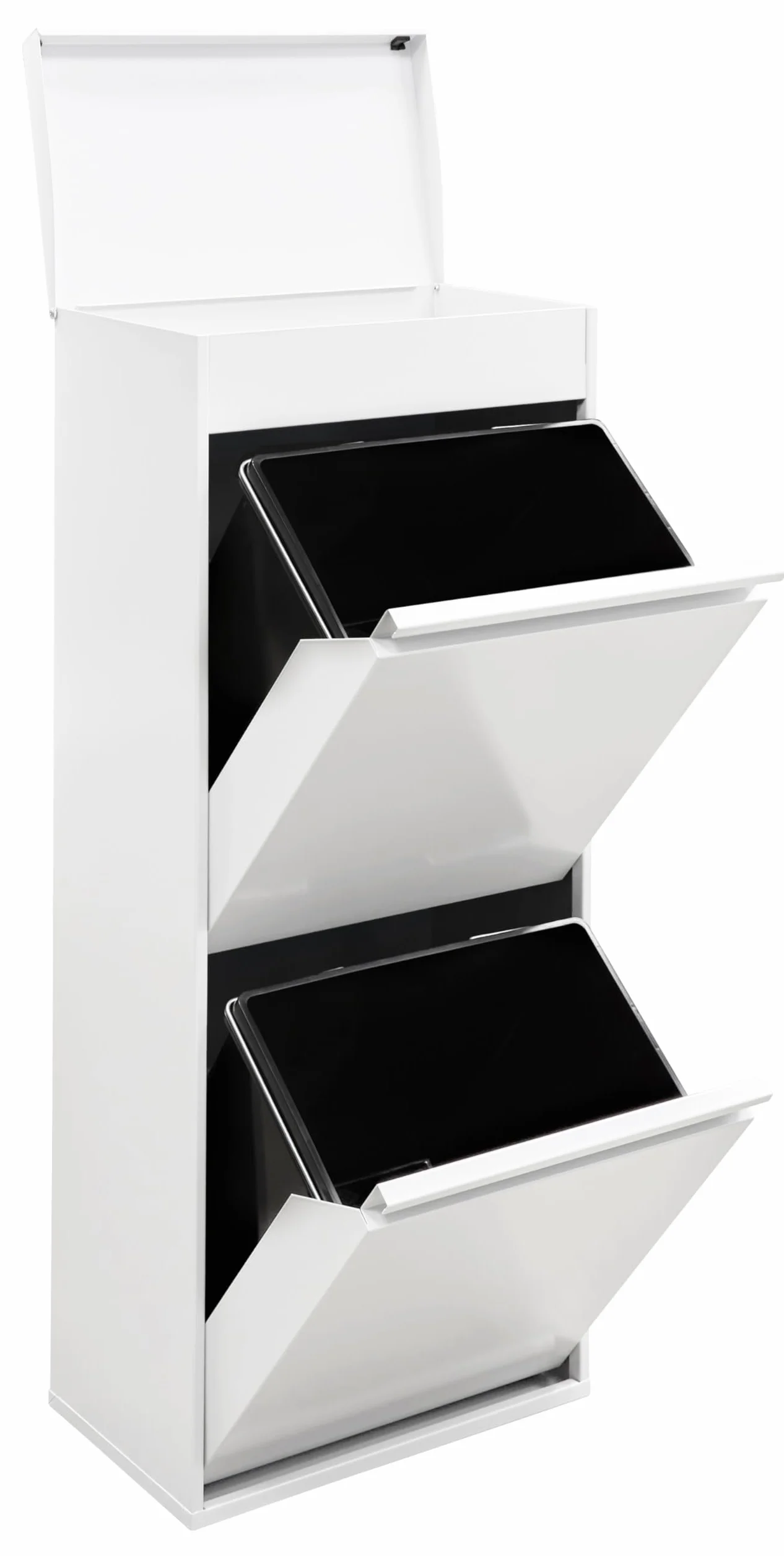 Arregui Top CR421-B2 Cubo de Basura y Reciclaje de 2 Compartimentos con Cajón Superior | 2x23 L (46 L) | con Cubetas grandes para Envases | Contenedores de Reciclaje de Cocina | blanco
