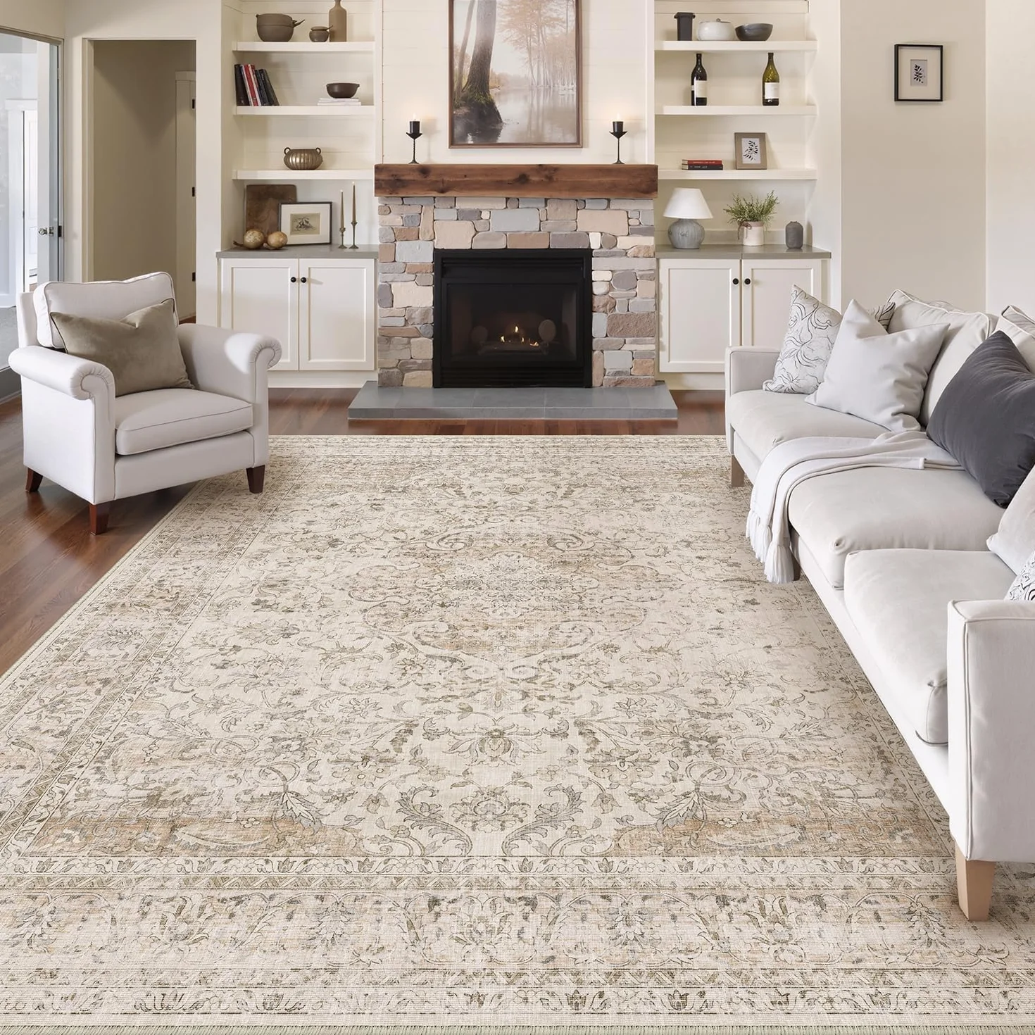 HUGEAR Beige Vintage Alfombra Salon 200x300cm Antideslizante Lavable en Lavadora Pelo Corto