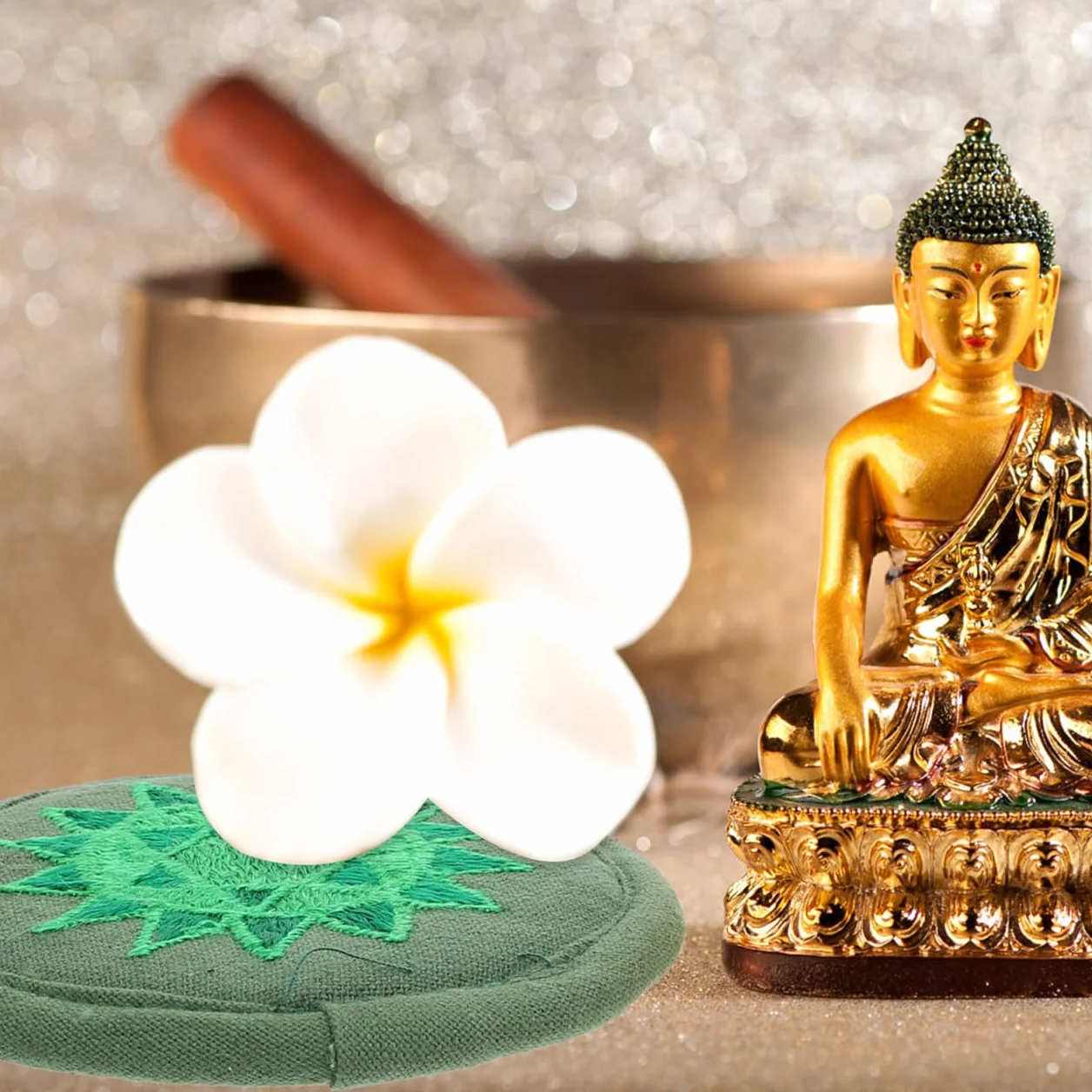 BESTonZON Almohadilla de meditación para cuenco tibetano, base redondeada, bordado, yoga, verde