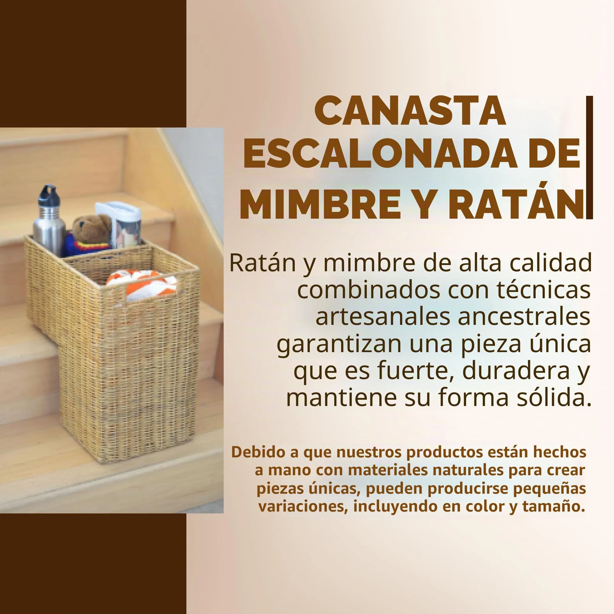 KOUBOO Wicker Stair Step Basket, Dark Brown_P, ratán y Mimbre, Natural, 38.1 x 24.13 x 40.005000000000003 cm