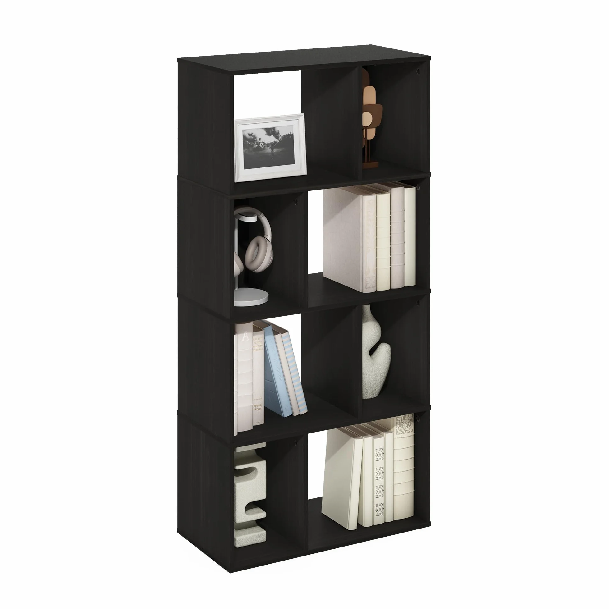 Furinno DALY Estantería De 8 Cubos, Organizador De Almacenamiento con Compartimentos Irregulares, 11,7 X 23,6 X 49, para Sala De Estar, Dormitorio Y Oficina En Casa, Color Espresso