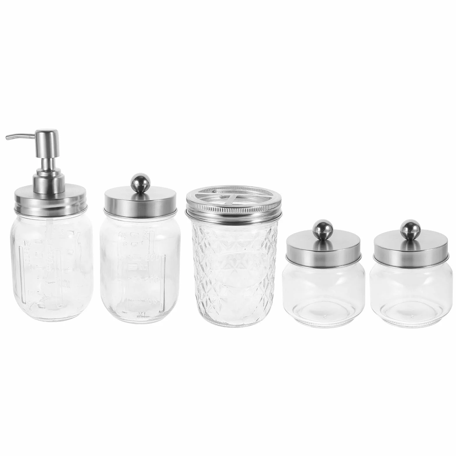 UKCOCO Set de Baño Clásico de 5 Piezas Dispensador de Jabón de Espuma, Soporte para Cepillos y Frascos de Vidrio, Accesorios Portátiles y Convenientes para Baño