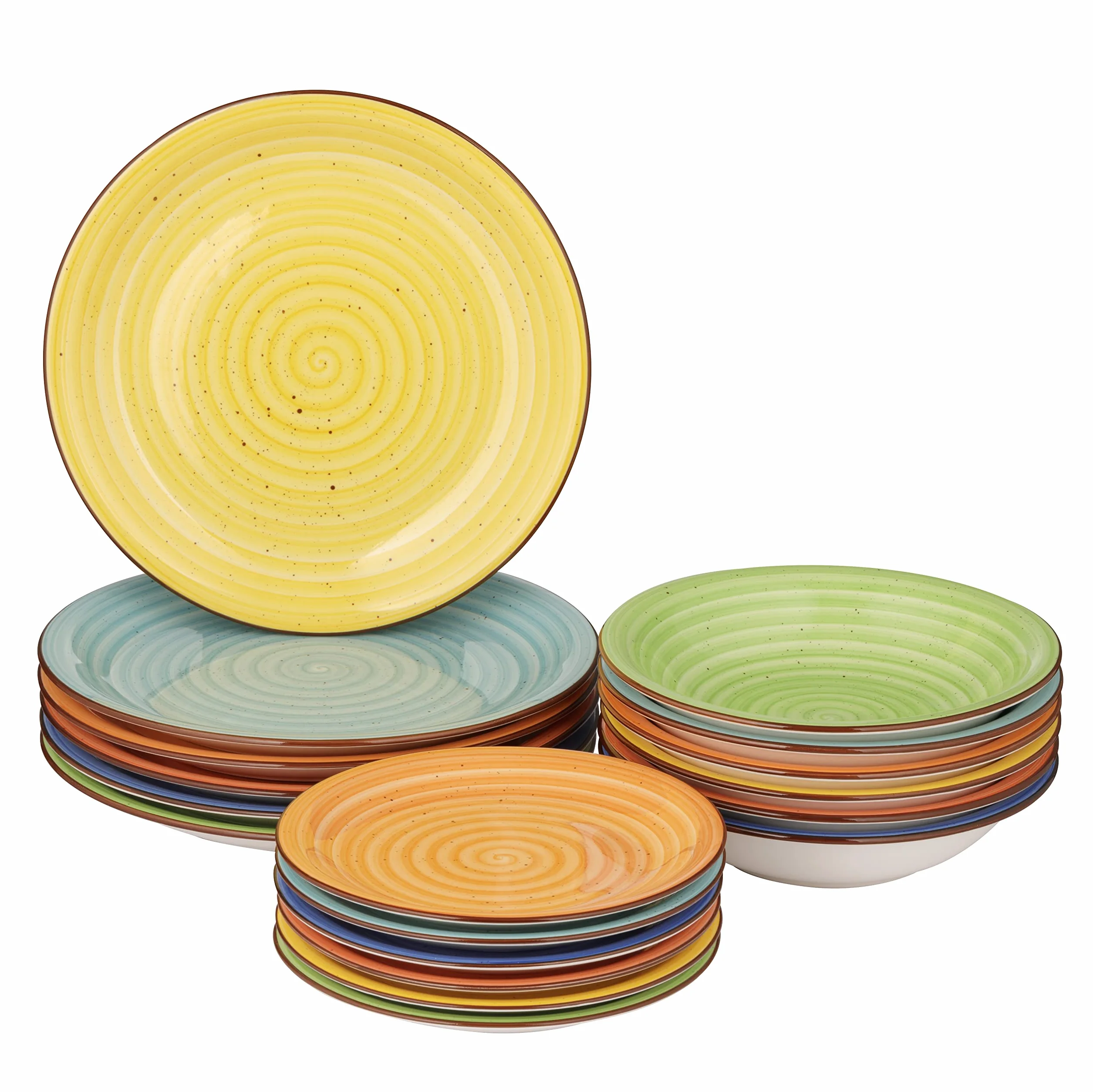 Baroni Home Juego de 18 Platos de porcelana y gres, Vajilla para 6 personas, Set Completo, Conjunto de Platos planos, hondos y platillos para postre, Fantasía Colores