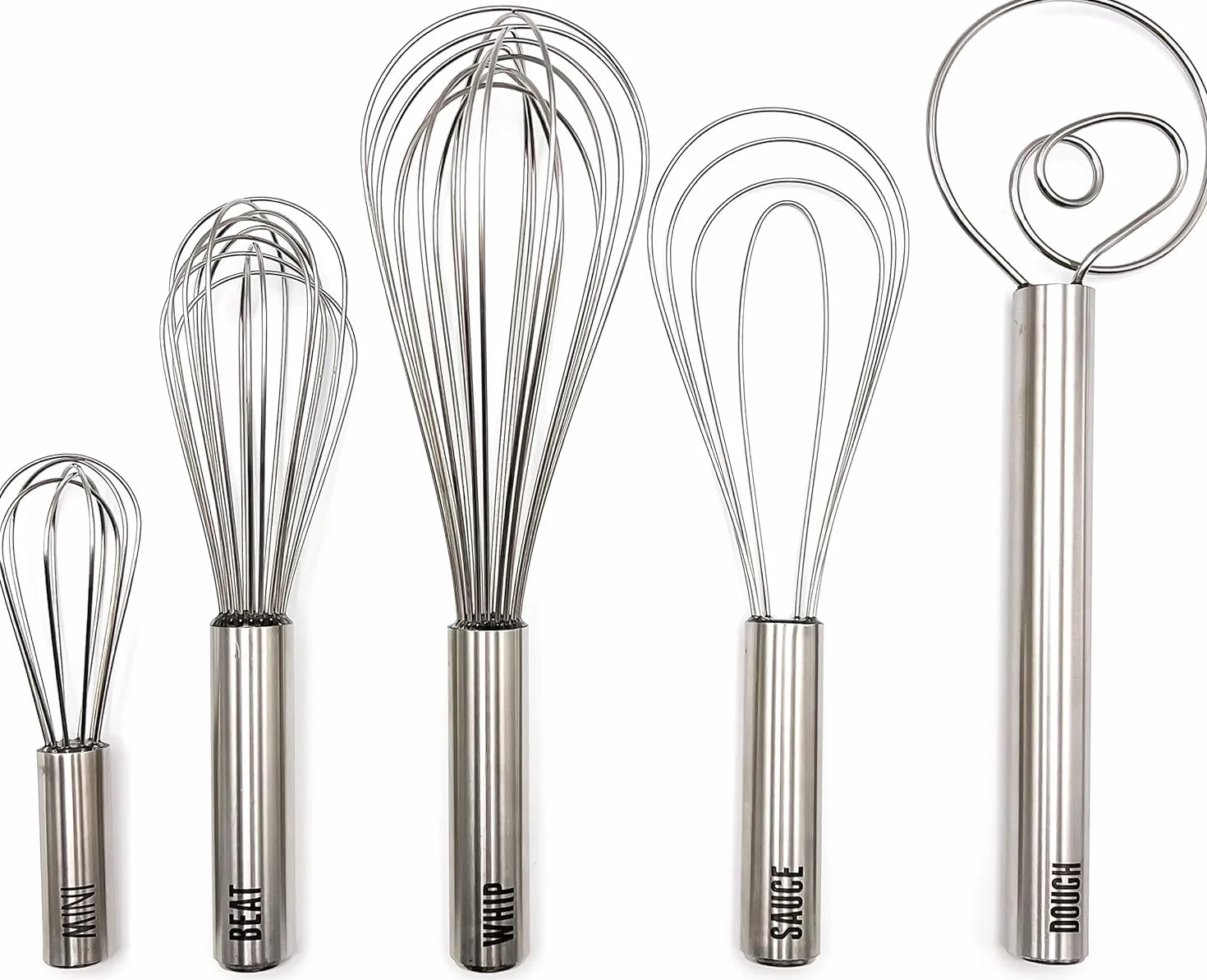Tovolo Mini batidor de acero inoxidable de 6 pulgadas, batidor de 8 pulgadas, batidor de salsa de 10 pulgadas, batidor de 11 pulgadas y batidor de masa de 12 pulgadas, juego de 3