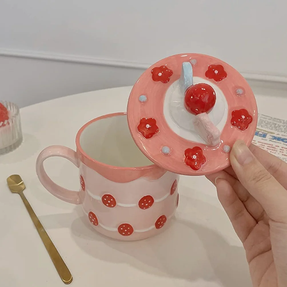 Taza de café de cerámica Taza de cerámica Taza Divertida Mujer con Tapa Cuchara Taza de Agua para el hogar Taza de café Estudiante Desayuno Taza de Leche (C)