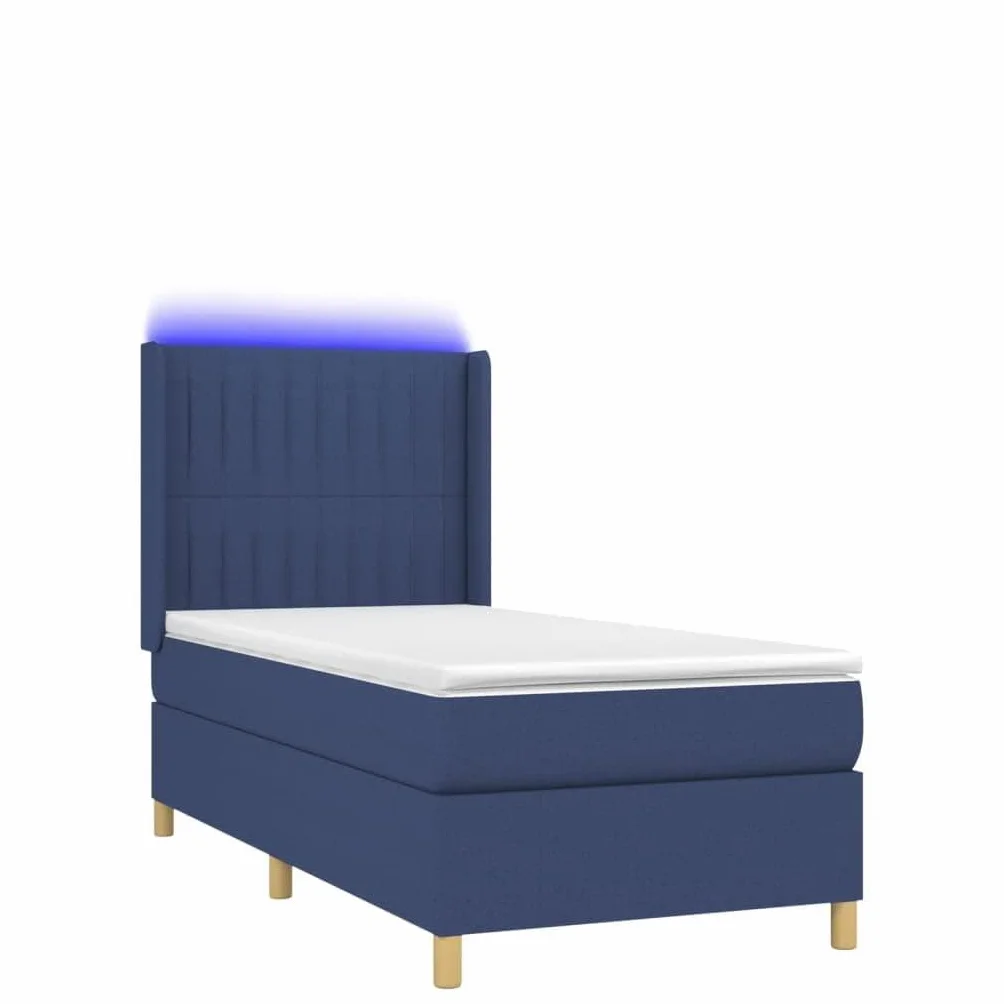 Cama con somier con colchón y tiras LED azul, 100 x 200 cm, cabecero de tela transpirable, altura regulable, comodidad para dormir para jóvenes y adultos