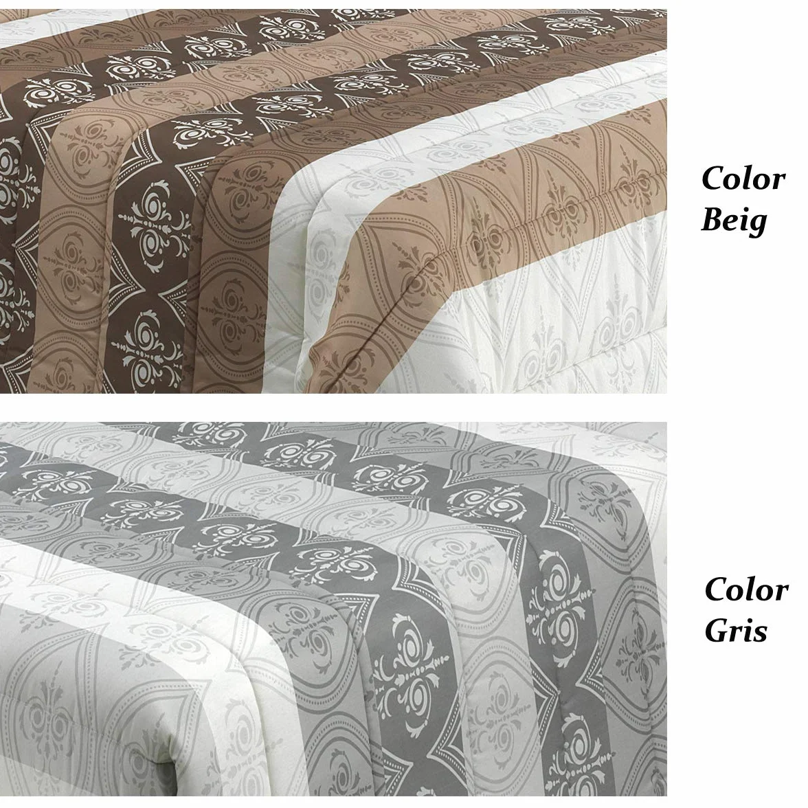 Edredón Conforter Greta Beig Lanovenanube Cama 90 Diseño Estampado | Tejido 50% algodón y 50% poliéster. Cintas con botones laterales. Diseño con bloques de color y arabescos. No incluye cojín.