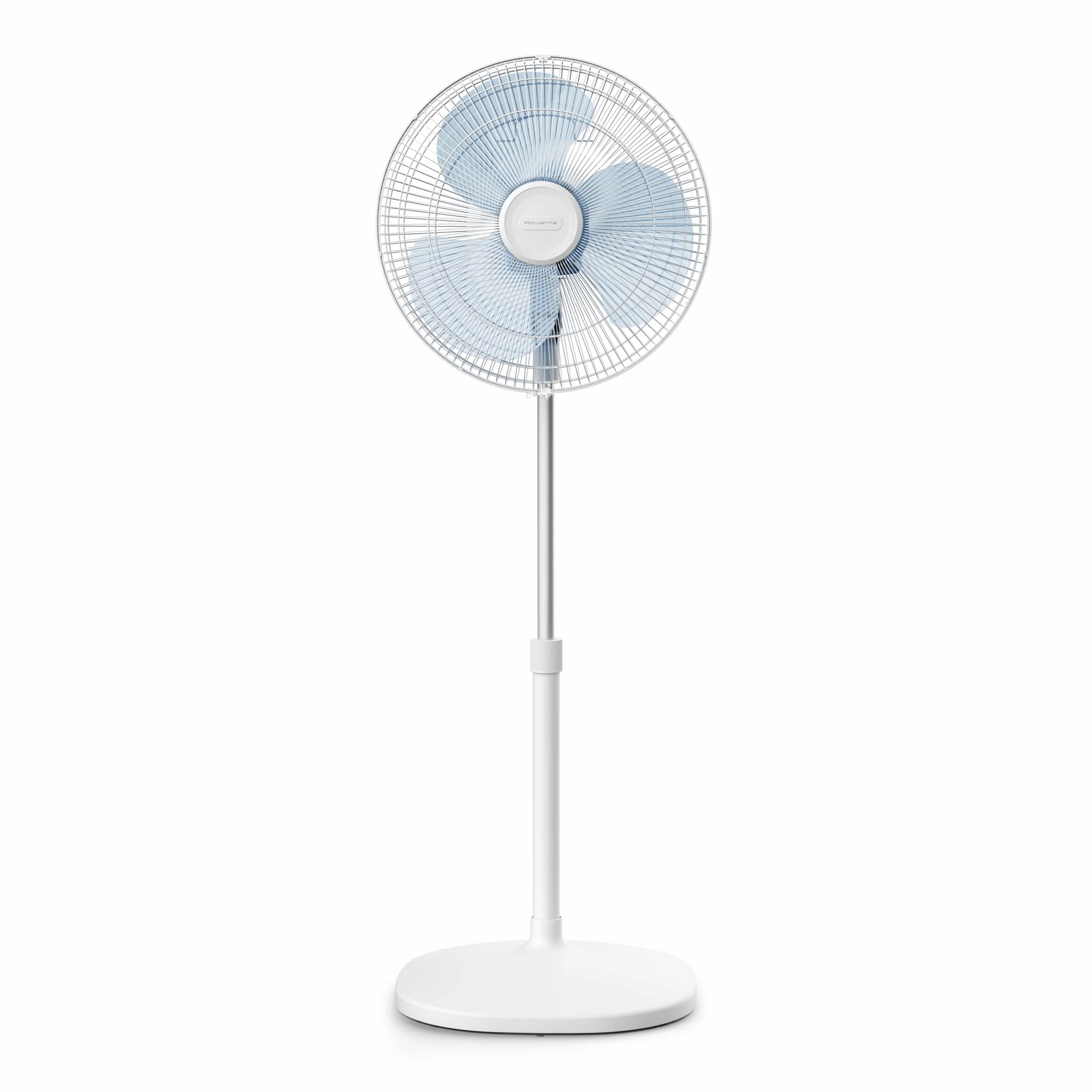 Rowenta Essential+ Ventilador de Pie Silencioso - Oscilación Automática, 3 Velocidades, Flujo de Aire 55 m³/min, Altura Ajustable hasta 140 cm, Bajo Consumo, Blanco (Reacondicionado)