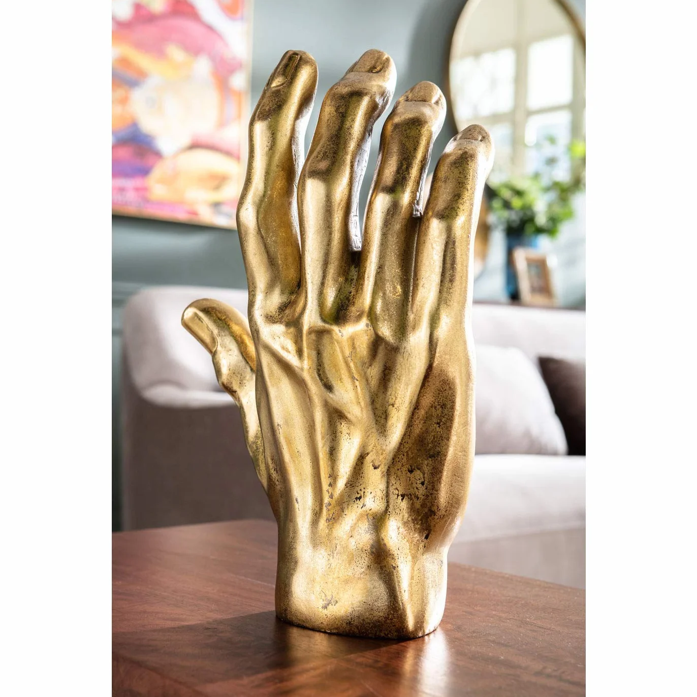 Kare Design objeto deco Mano Oro, escultura mano, deco salón, deco figura, accesorio, deco para estanterías o aparadores, deco escultura, decoración, 35cm
