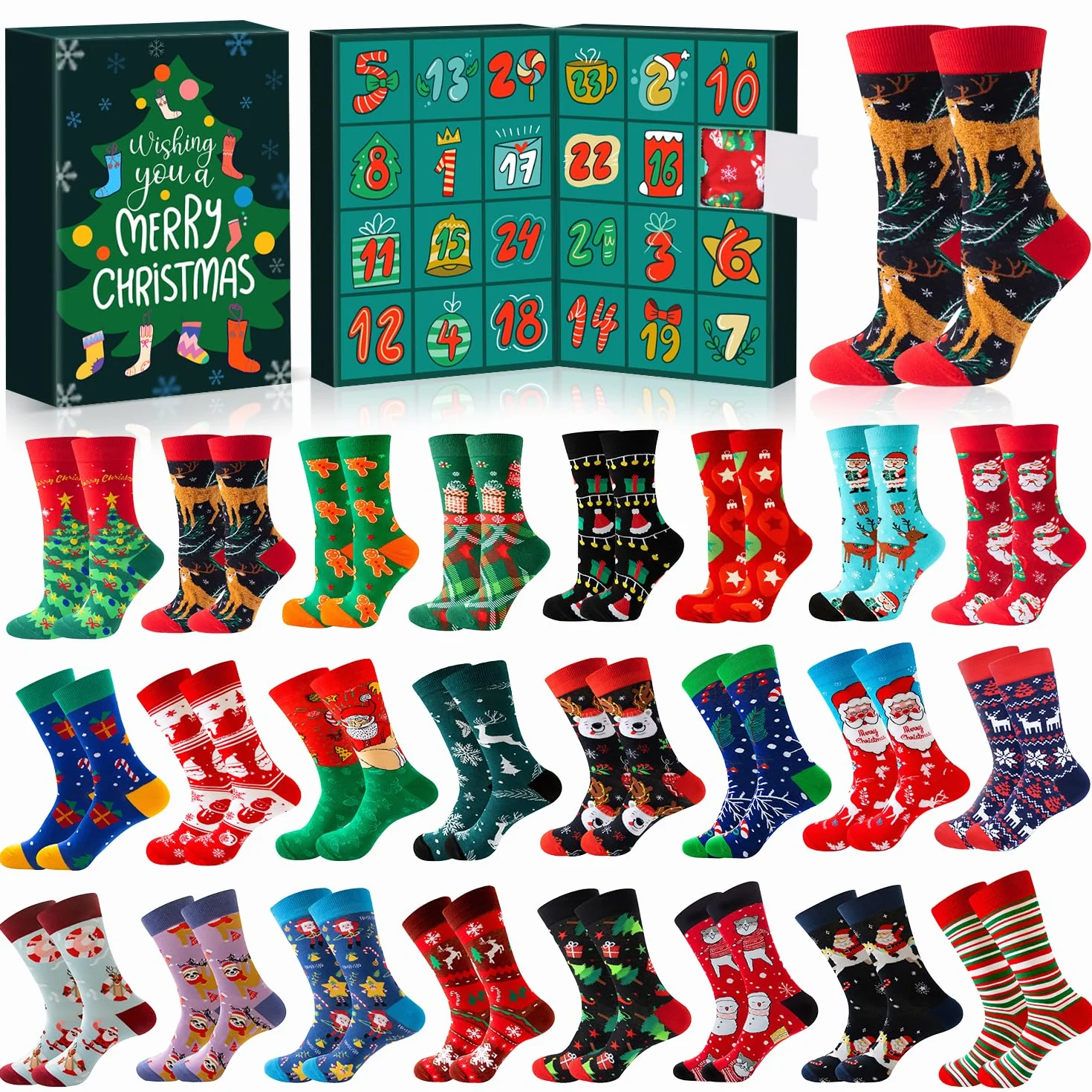 MOVINPE Calendario de Adviento de Navidad 2024, 24 pares