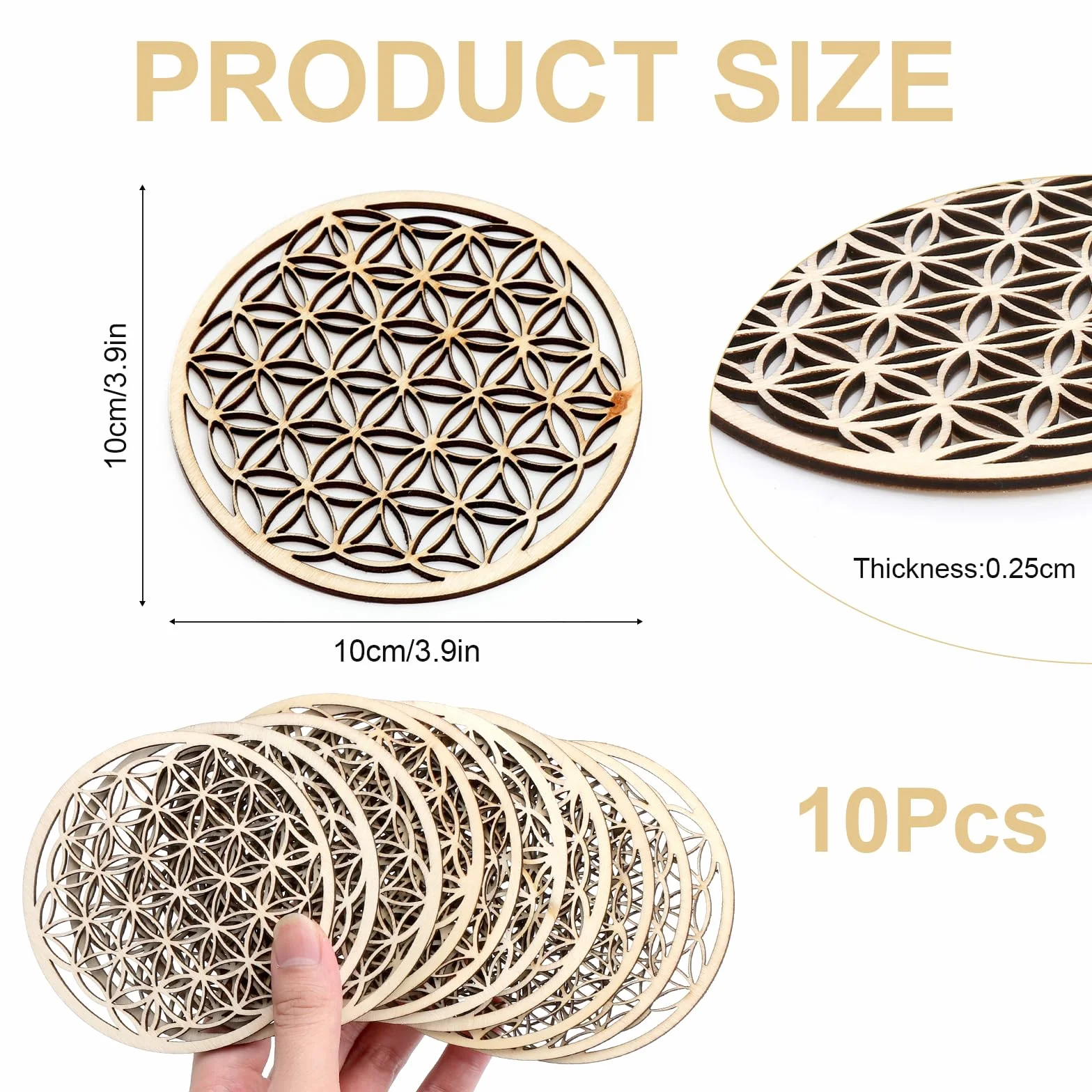 Flor de la Vida Posavasos Madera de Abedul 10 PCS Decoración de Pared para Meditación
