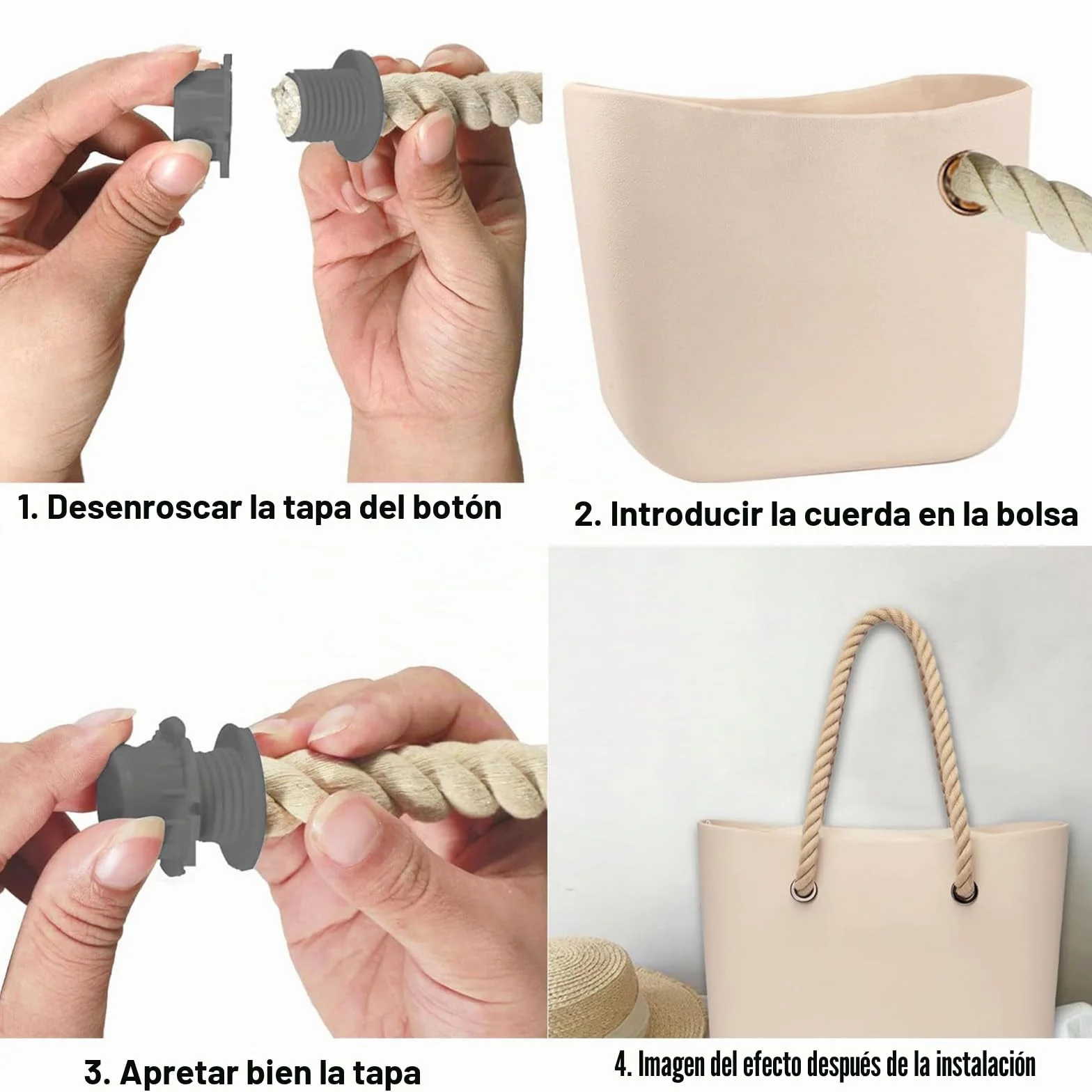 Asas para Bolsos Trenzado Cuerda, 2 Piezas Reemplazo para Bolsa de Playa, Accesorios de Obag