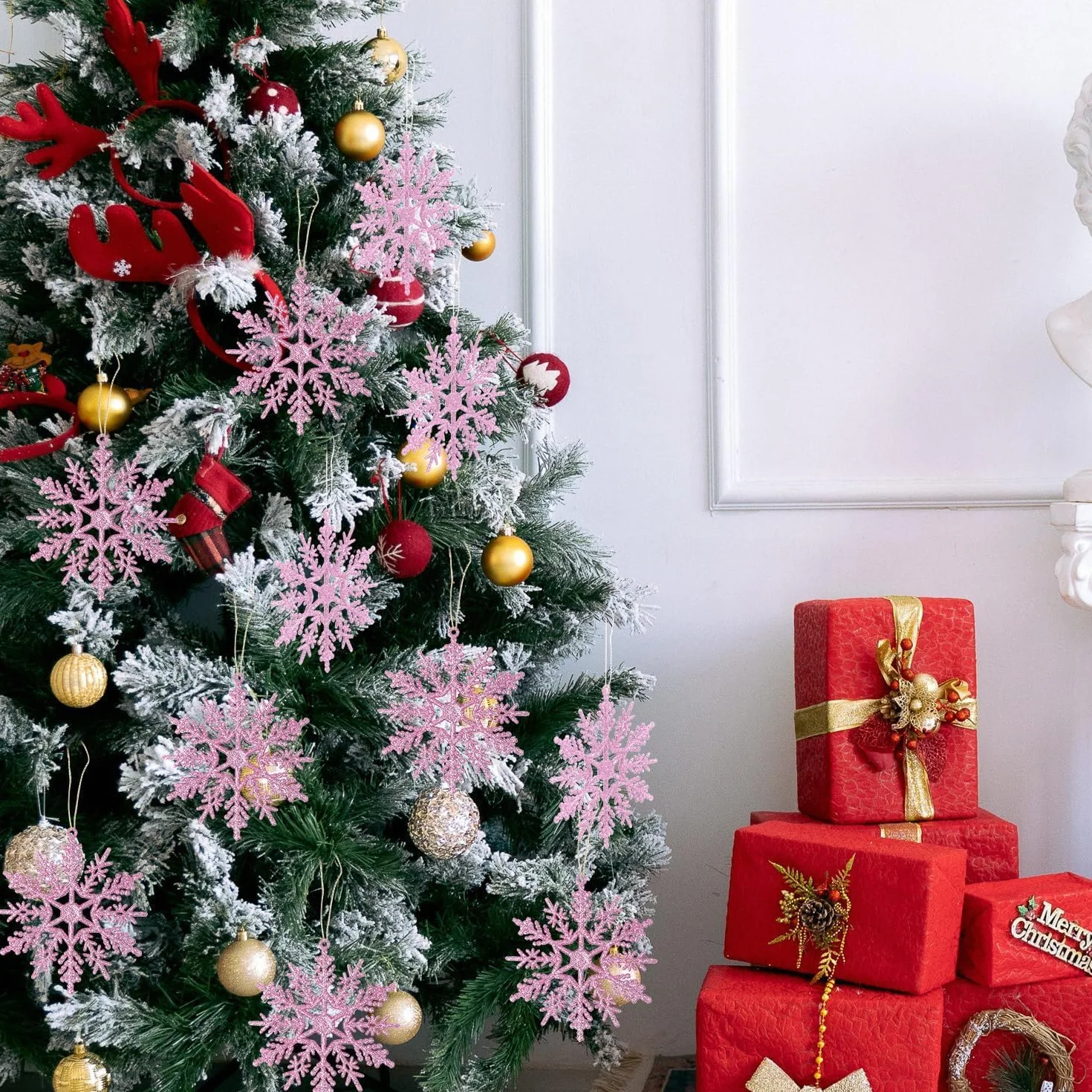 SULOLI 12 Piezas Decoración de Copos de Nieve con Purpurina Colgantes Navidad