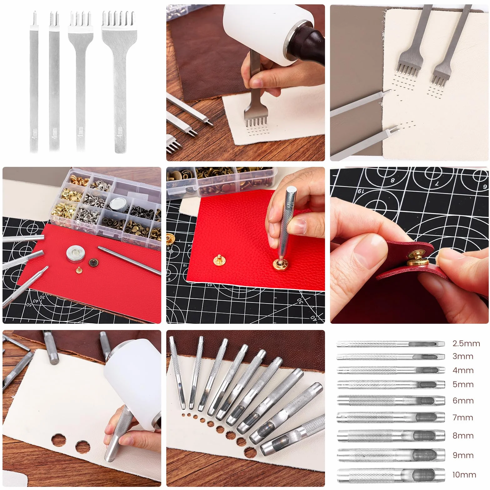 ZAMQIU Kit de trabajo de cuero, kit de herramientas de cuero de 155 piezas con tallado, estampado de costura, perforación, corte, juego de herramientas de trabajo de cuero para principiantes, juego de