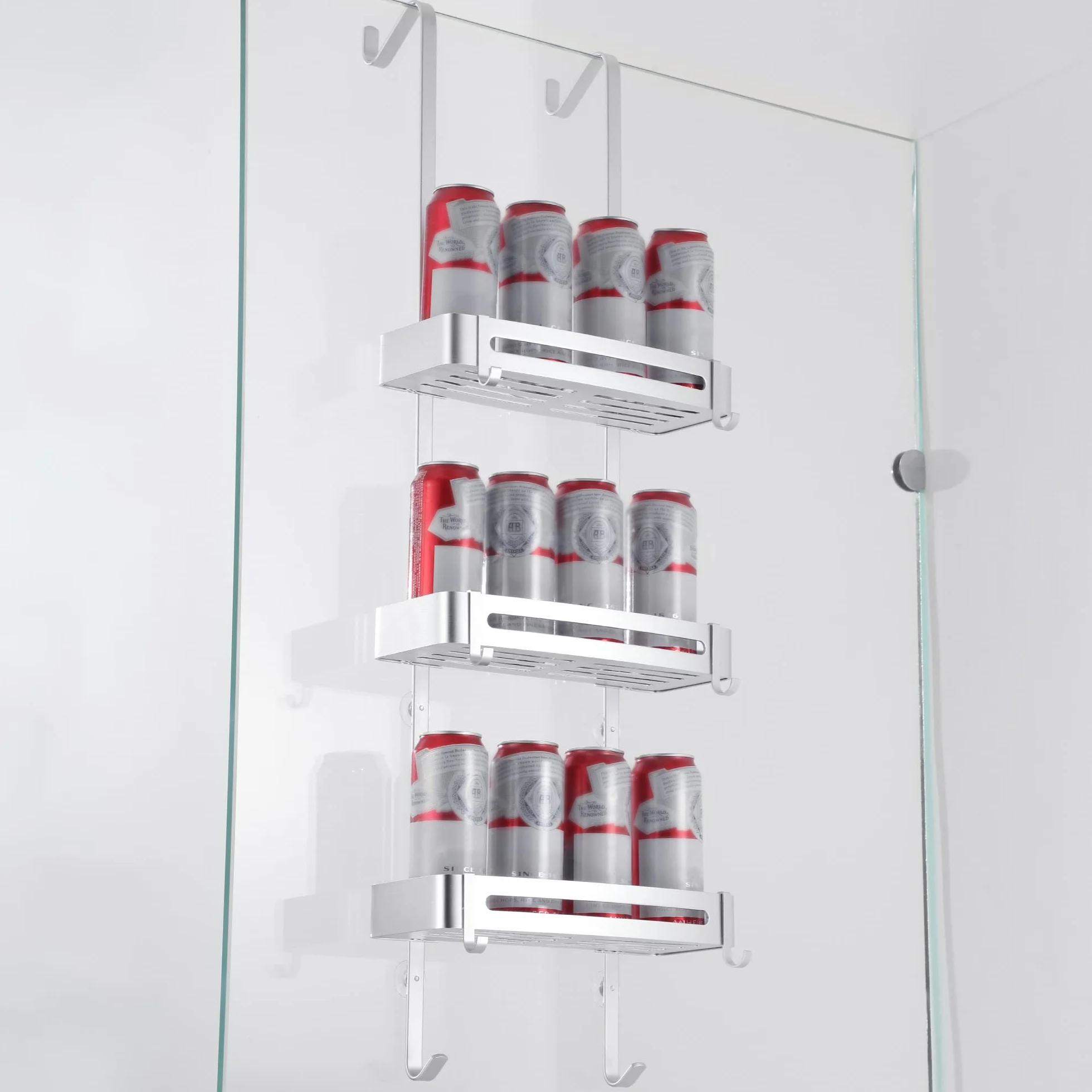 Organizador de ducha para baño, organizador de ducha para colgar sobre la puerta, estante de ducha de aluminio a prueba de óxido, estante de cesta con gancho(Plateado)