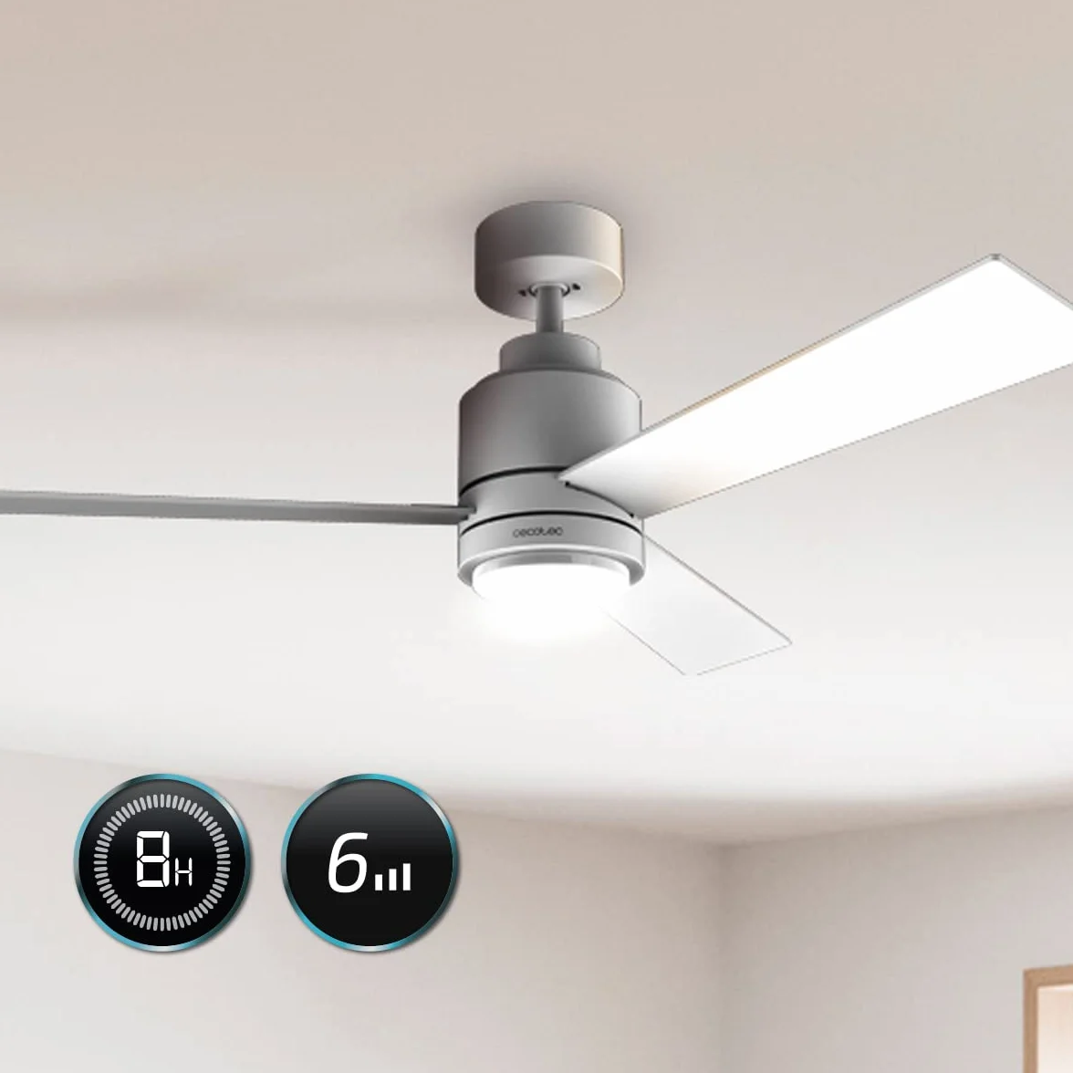 Cecotec Ventilador de Techo con Luz EnergySilence Aero 4850 Style White. 30 W, Diámetro 48" con 3 Aspas, Mando a Distancia, Motor DC, 6 Velocidades, Modo Winter-Summer y Natural Breeze