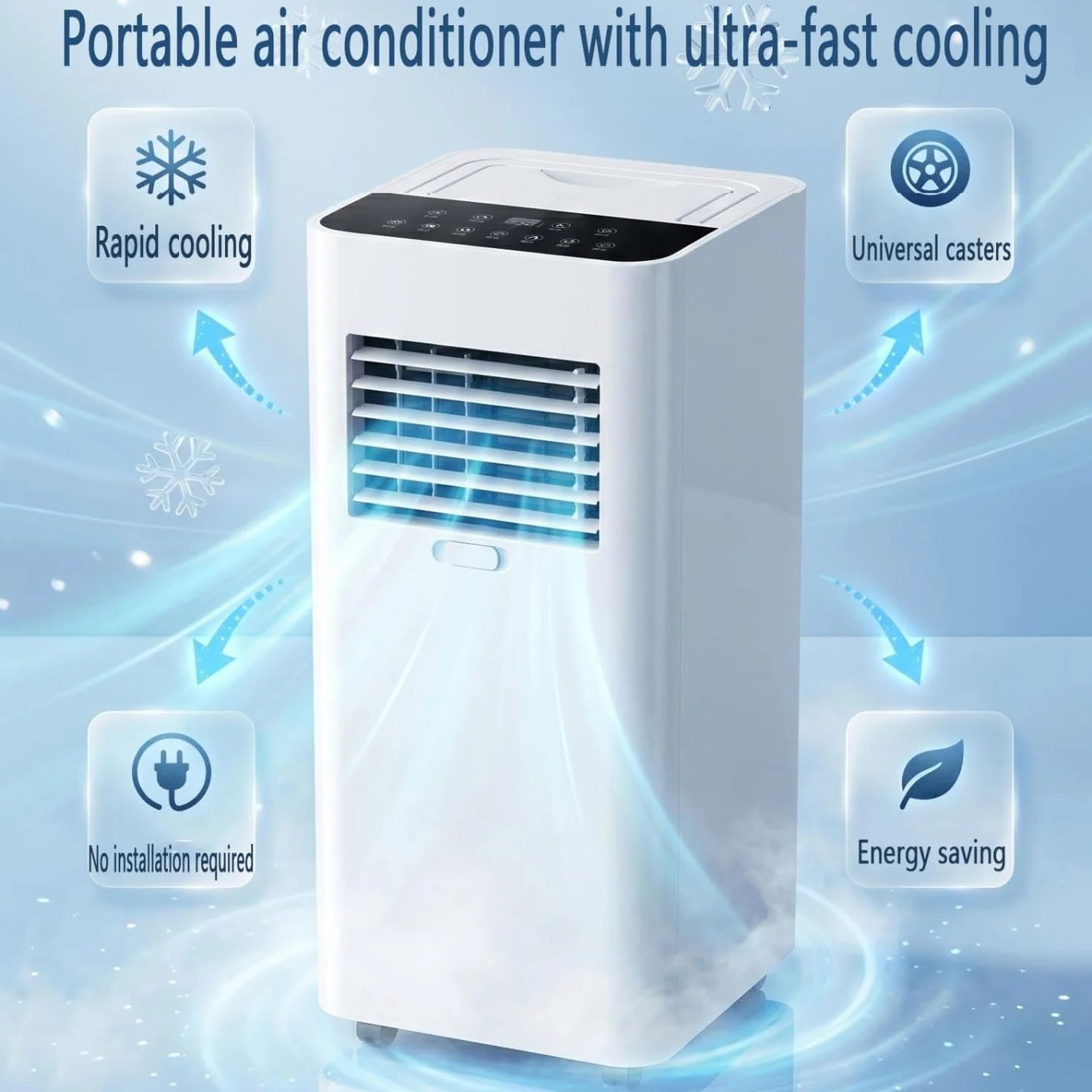Aire Acondicionado Portátil 7000 BTU para Habitaciones Grandes hasta 30 m2, Unidad de Enfriamiento Rápido con Control Remoto, Deshumidificador, Modo Silencioso, Pequeño 1p, Modelo de control remoto