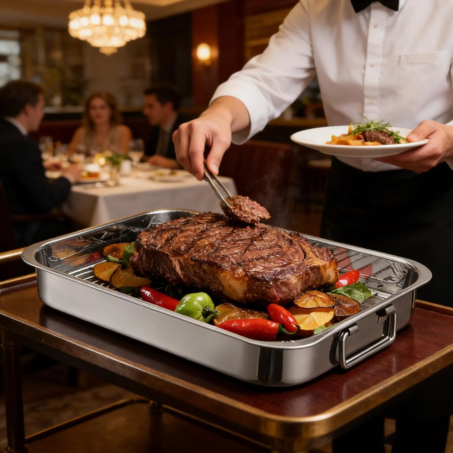 Bandeja para Utensilios de Cocina de Acero Inoxidable | Bandeja Para Horno Asador Para Cenas De Acción De Gracias Reuniones Familiares Principiantes Pollo Jamón