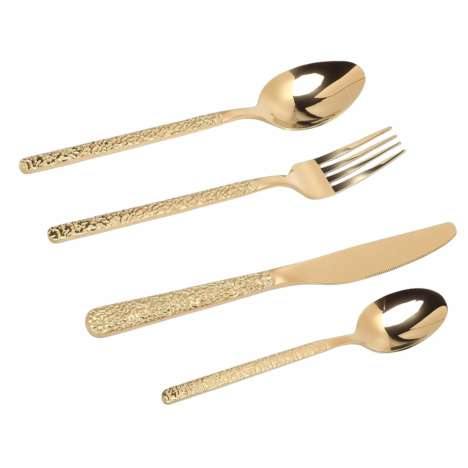 Bewinner Juego de Cubiertos de Acero Inoxidable, Cubiertos Elegantes para 6 Personas, Juego de Utensilios de Comedor para Fiesta y Boda, para Restaurante (Patrón De Piedra Oro)