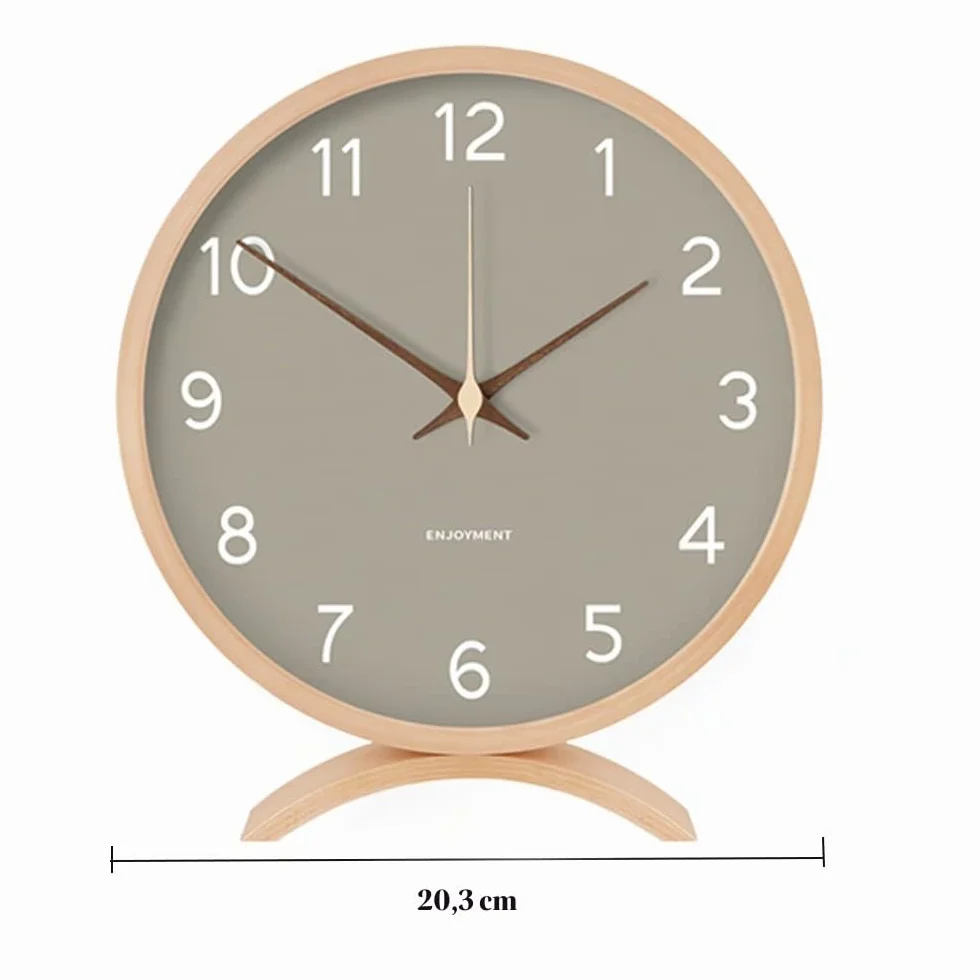 Maxspace Reloj de Mesa, silencioso, sin tictac, 20 cm, Decorativo, de Madera, Reloj de Escritorio, Sala de Estar, Oficina, Dormitorio, decoración (Gris)